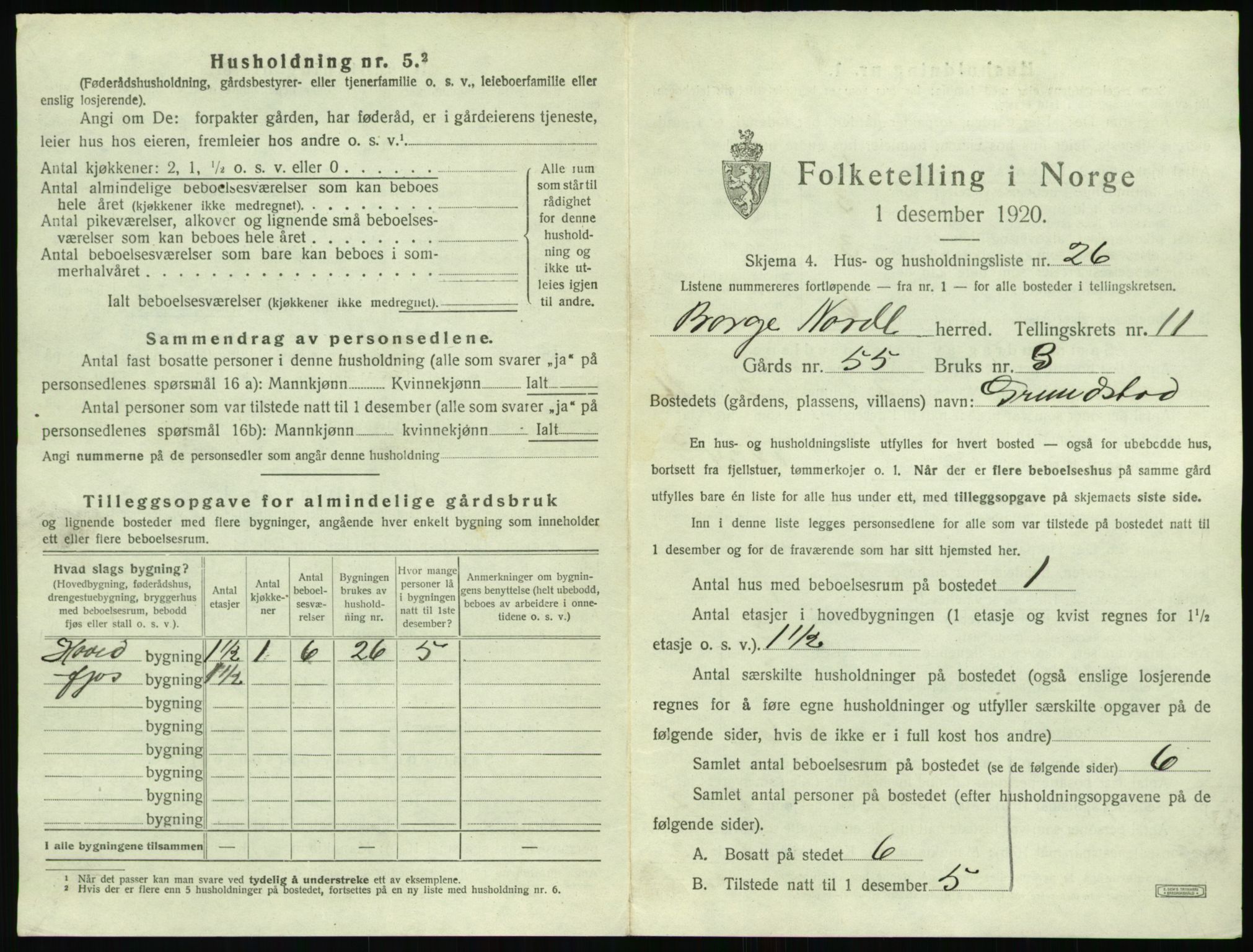 SAT, 1920 census for Borge, 1920, p. 1335