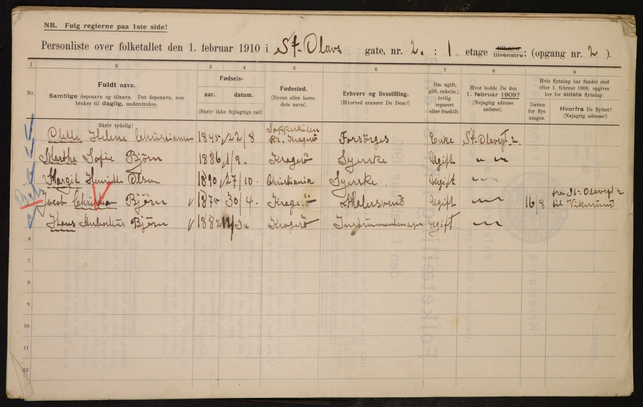 OBA, Municipal Census 1910 for Kristiania, 1910, p. 84076