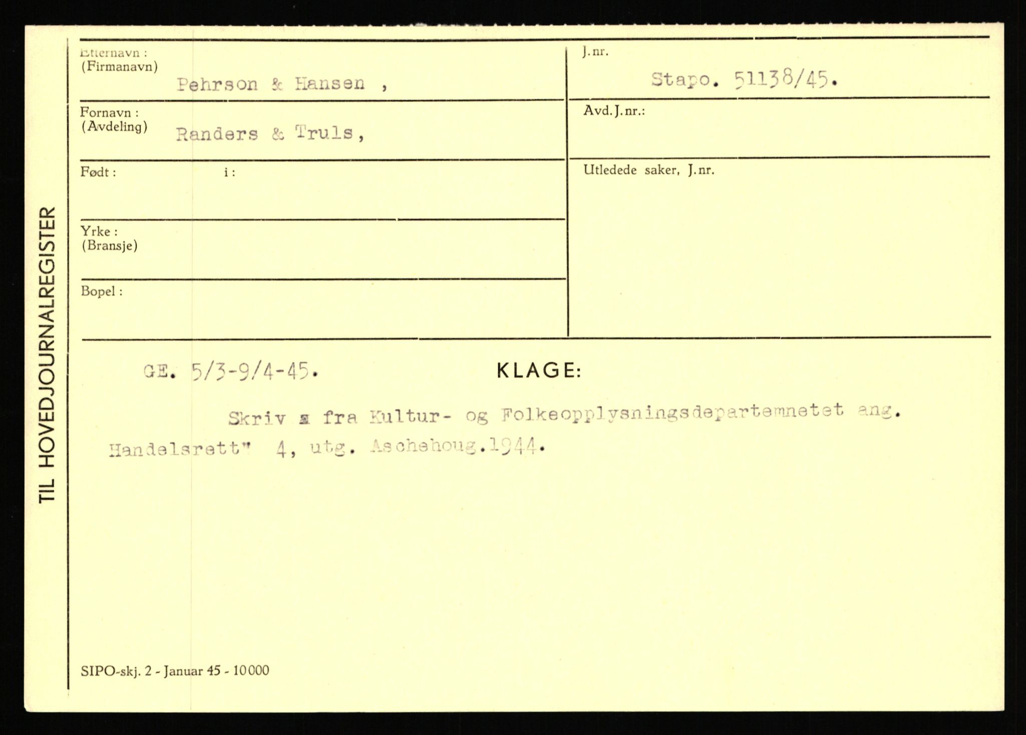 Statspolitiet - Hovedkontoret / Osloavdelingen, AV/RA-S-1329/C/Ca/L0012: Oanæs - Quistgaard	, 1943-1945, p. 3853