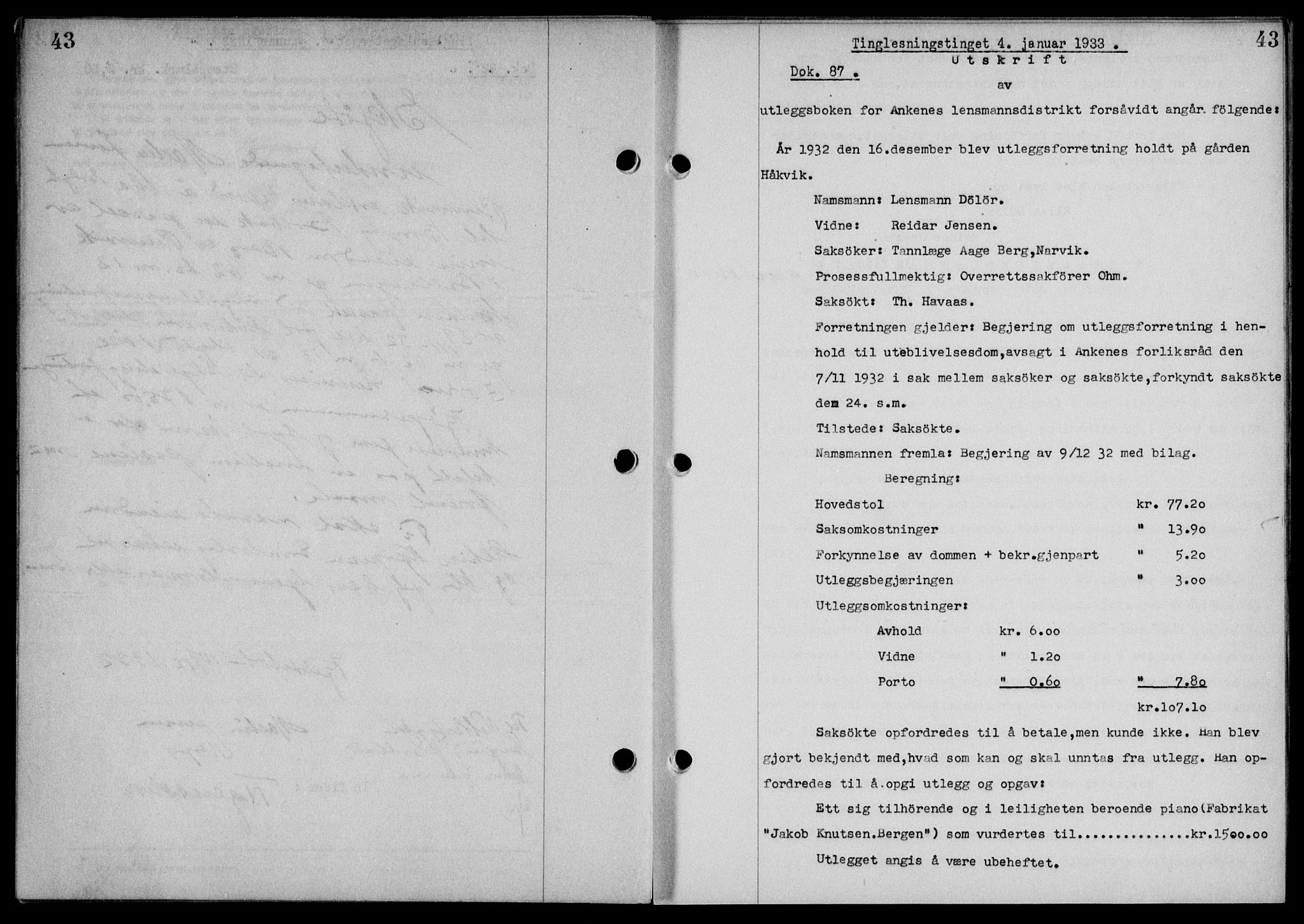 Steigen og Ofoten sorenskriveri, AV/SAT-A-0030/1/2/2C/L0022/0001: Mortgage book no. 25-II og 26-I, 1932-1933, Deed date: 04.01.1933