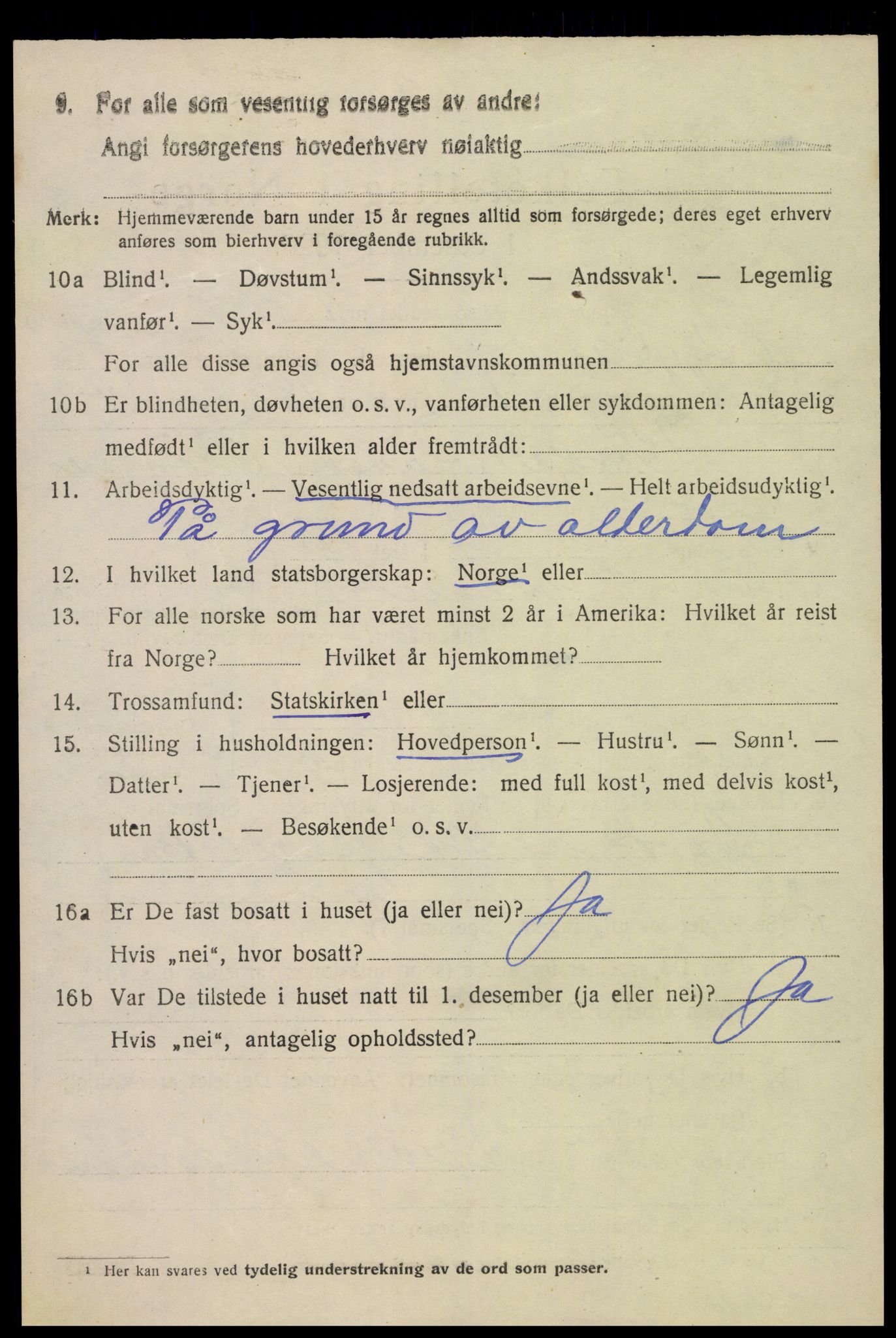 SAK, 1920 census for Bygland, 1920, p. 2620