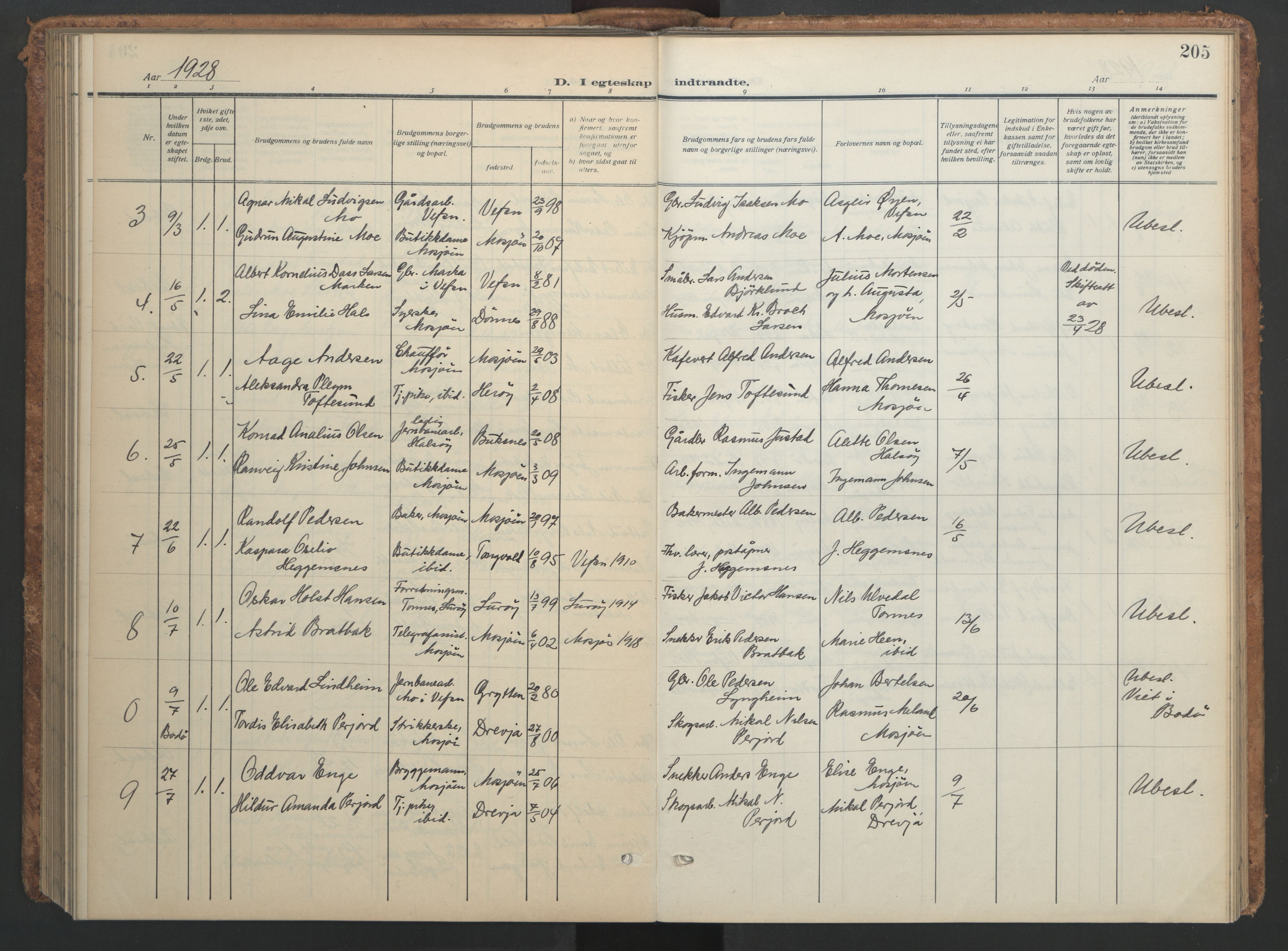 Ministerialprotokoller, klokkerbøker og fødselsregistre - Nordland, AV/SAT-A-1459/820/L0303: Parish register (copy) no. 820C05, 1917-1952, p. 205