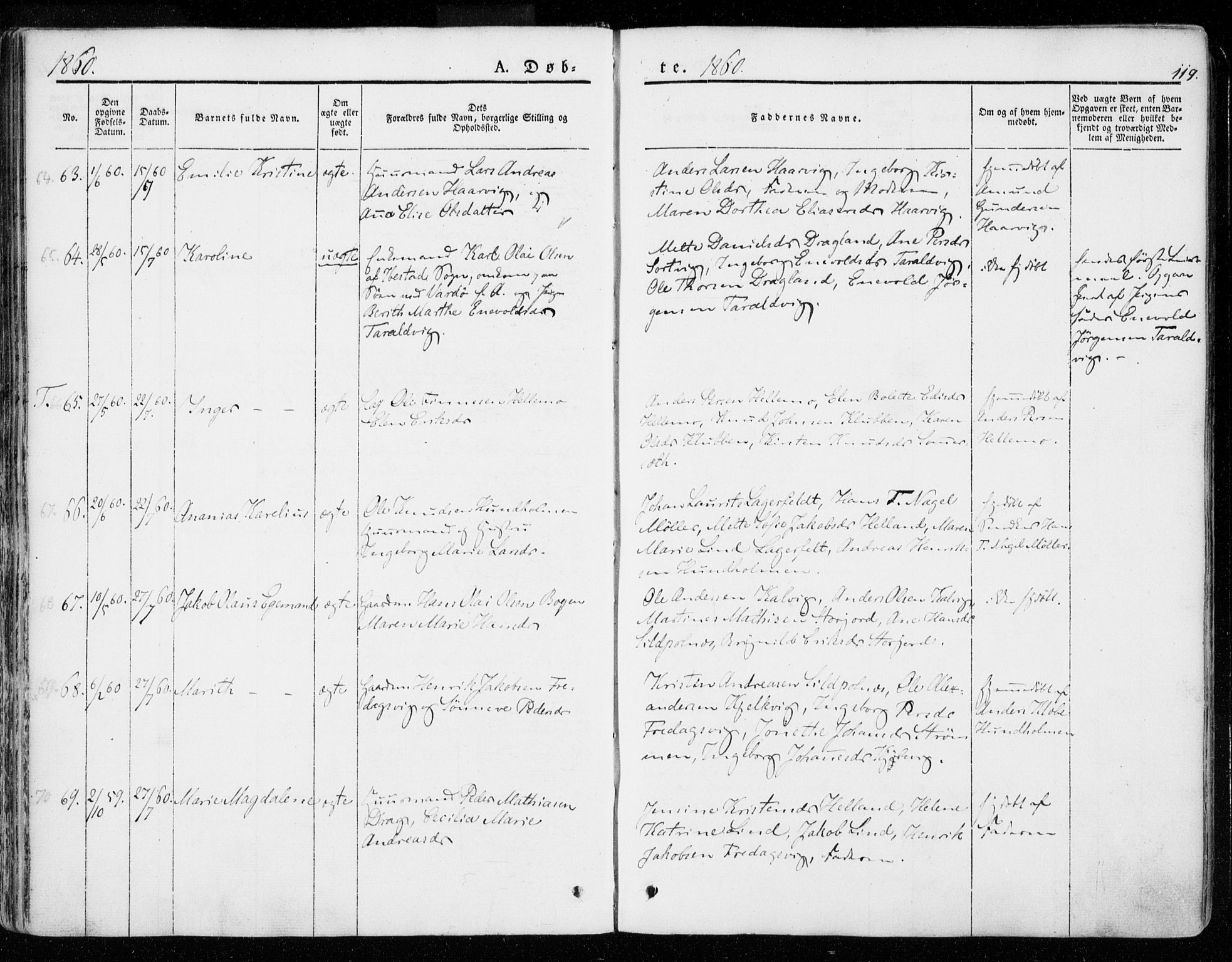 Ministerialprotokoller, klokkerbøker og fødselsregistre - Nordland, AV/SAT-A-1459/872/L1033: Parish register (official) no. 872A08, 1840-1863, p. 119