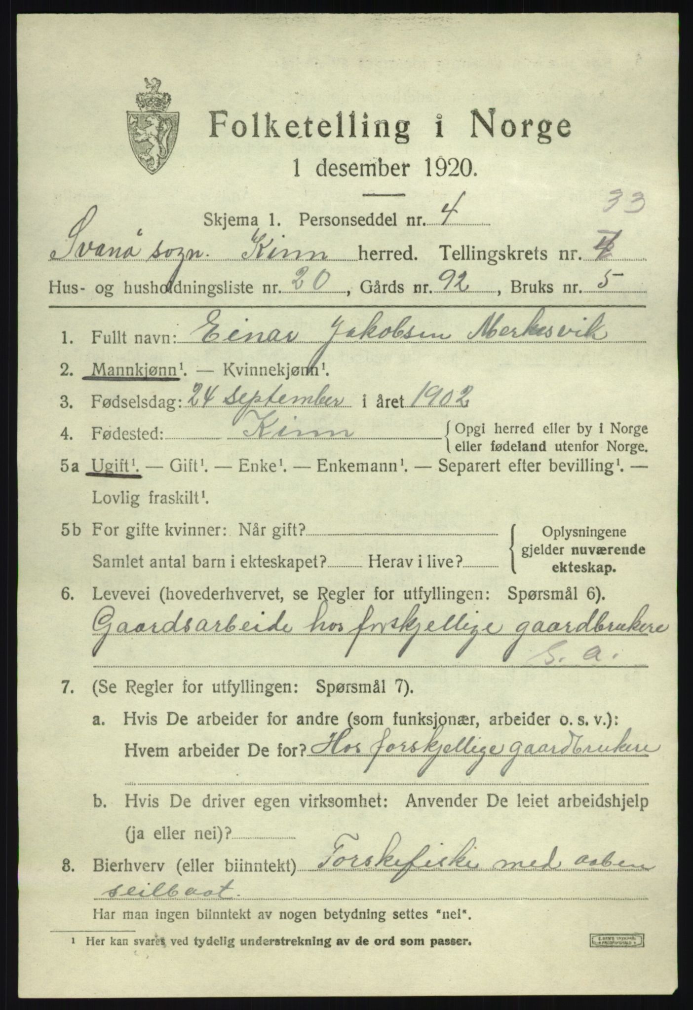 SAB, 1920 census for Kinn, 1920, p. 11123