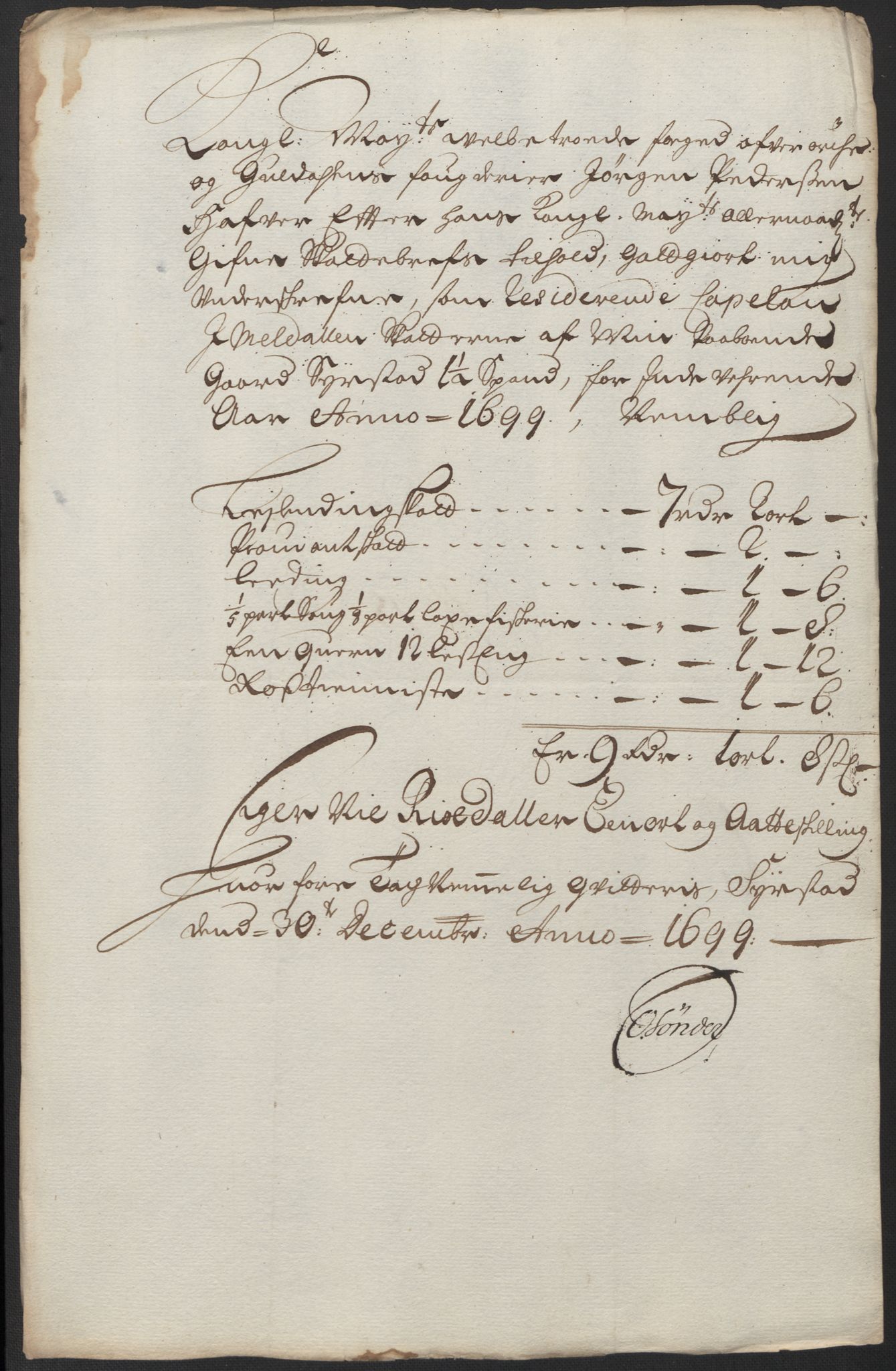 Rentekammeret inntil 1814, Reviderte regnskaper, Fogderegnskap, RA/EA-4092/R60/L3949: Fogderegnskap Orkdal og Gauldal, 1699, p. 172