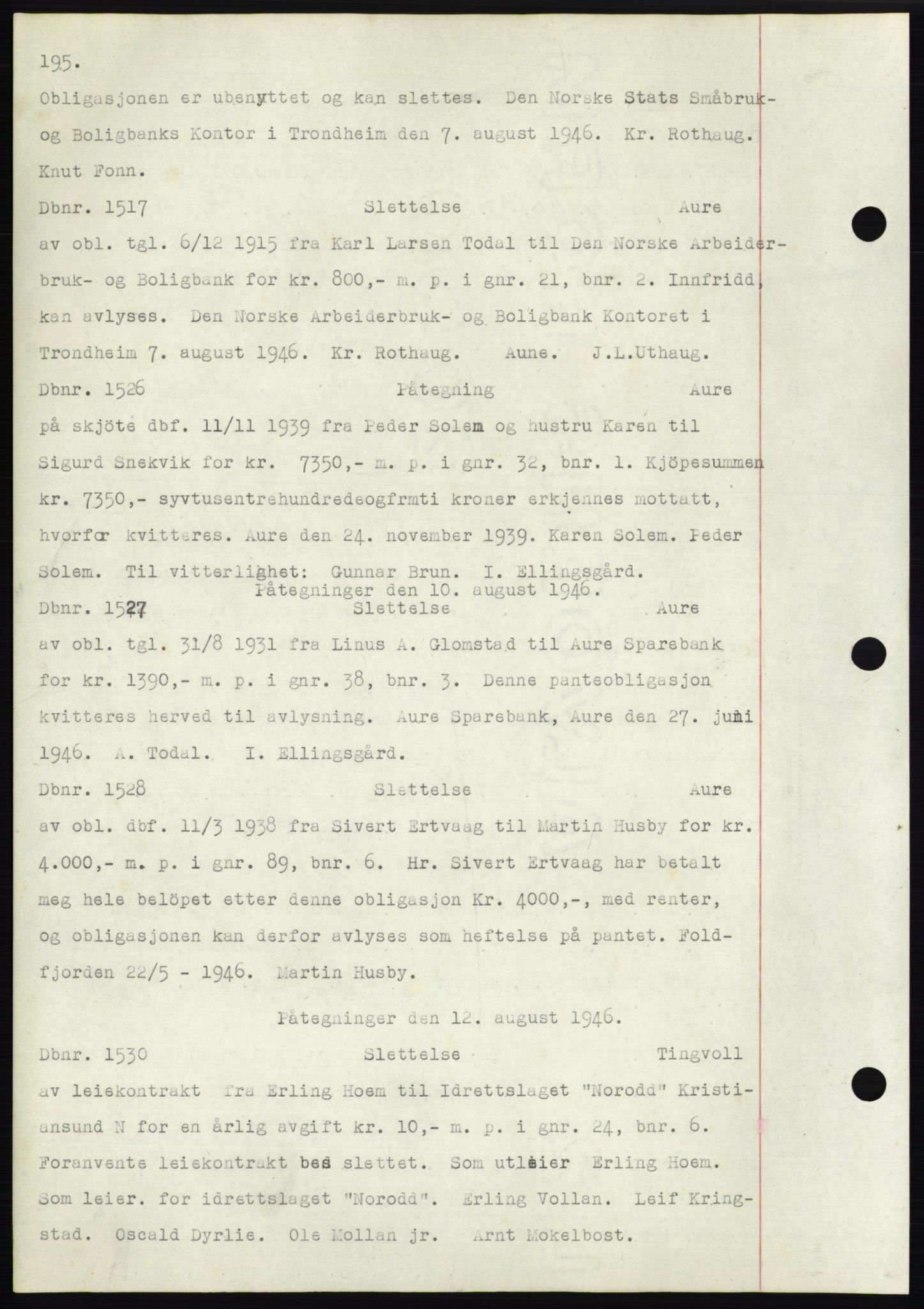 Nordmøre sorenskriveri, SAT/A-4132/1/2/2Ca: Mortgage book no. C82b, 1946-1951, Diary no: : 1517/1946