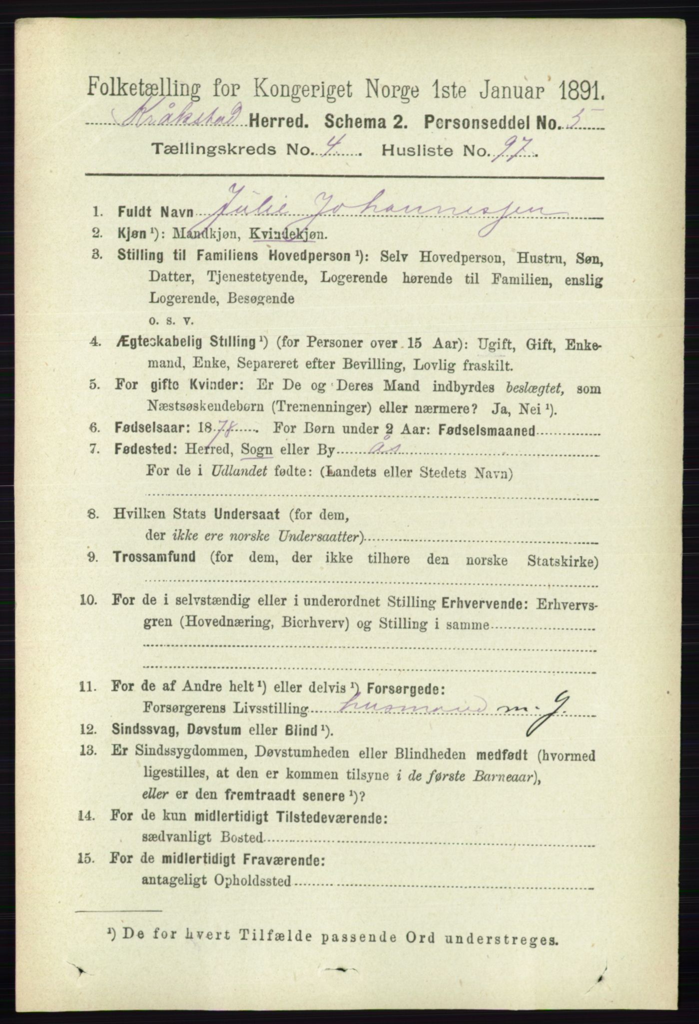 RA, 1891 census for 0212 Kråkstad, 1891, p. 2389