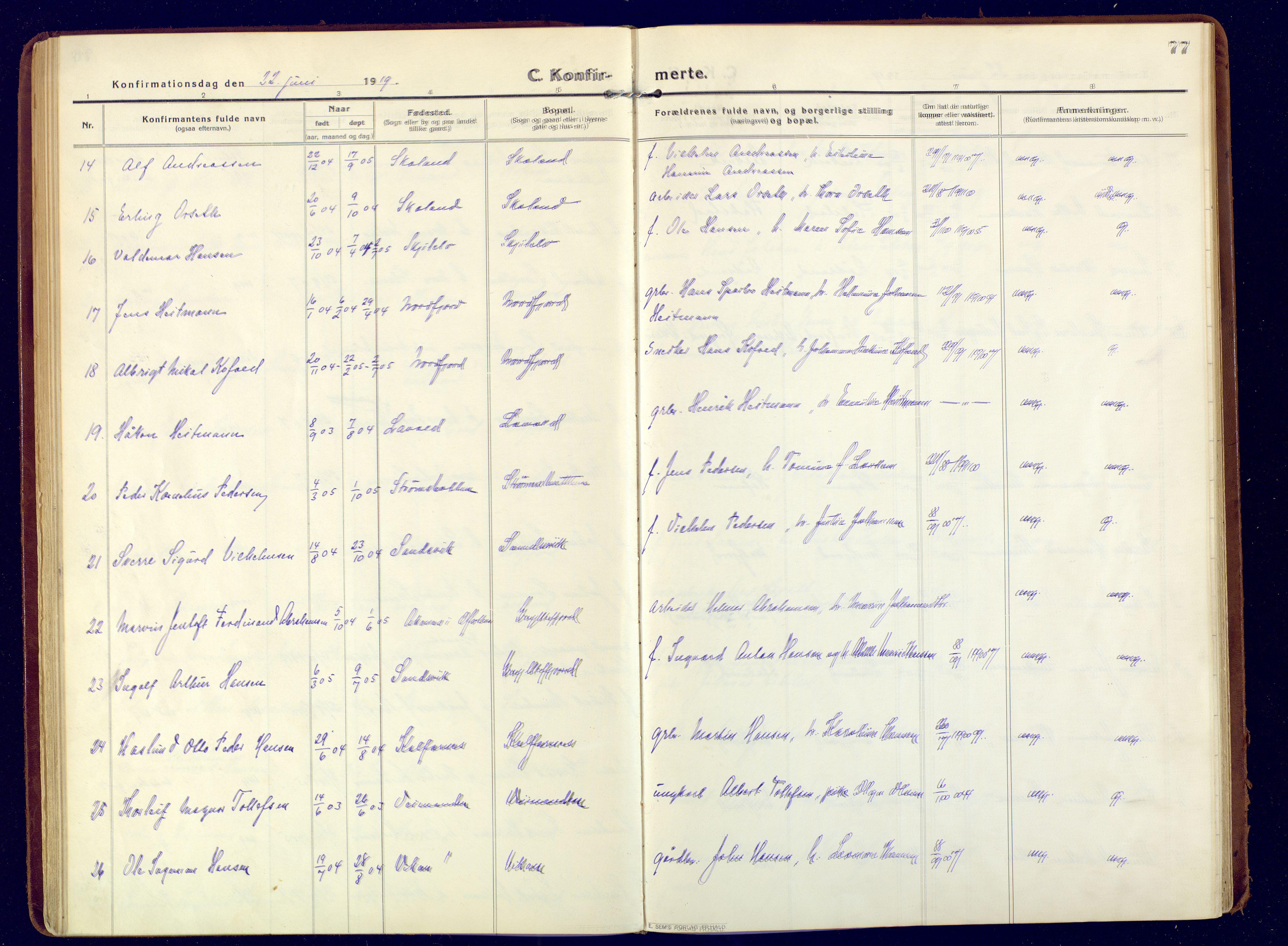 Berg sokneprestkontor, SATØ/S-1318/G/Ga/Gaa: Parish register (official) no. 9, 1916-1928, p. 77