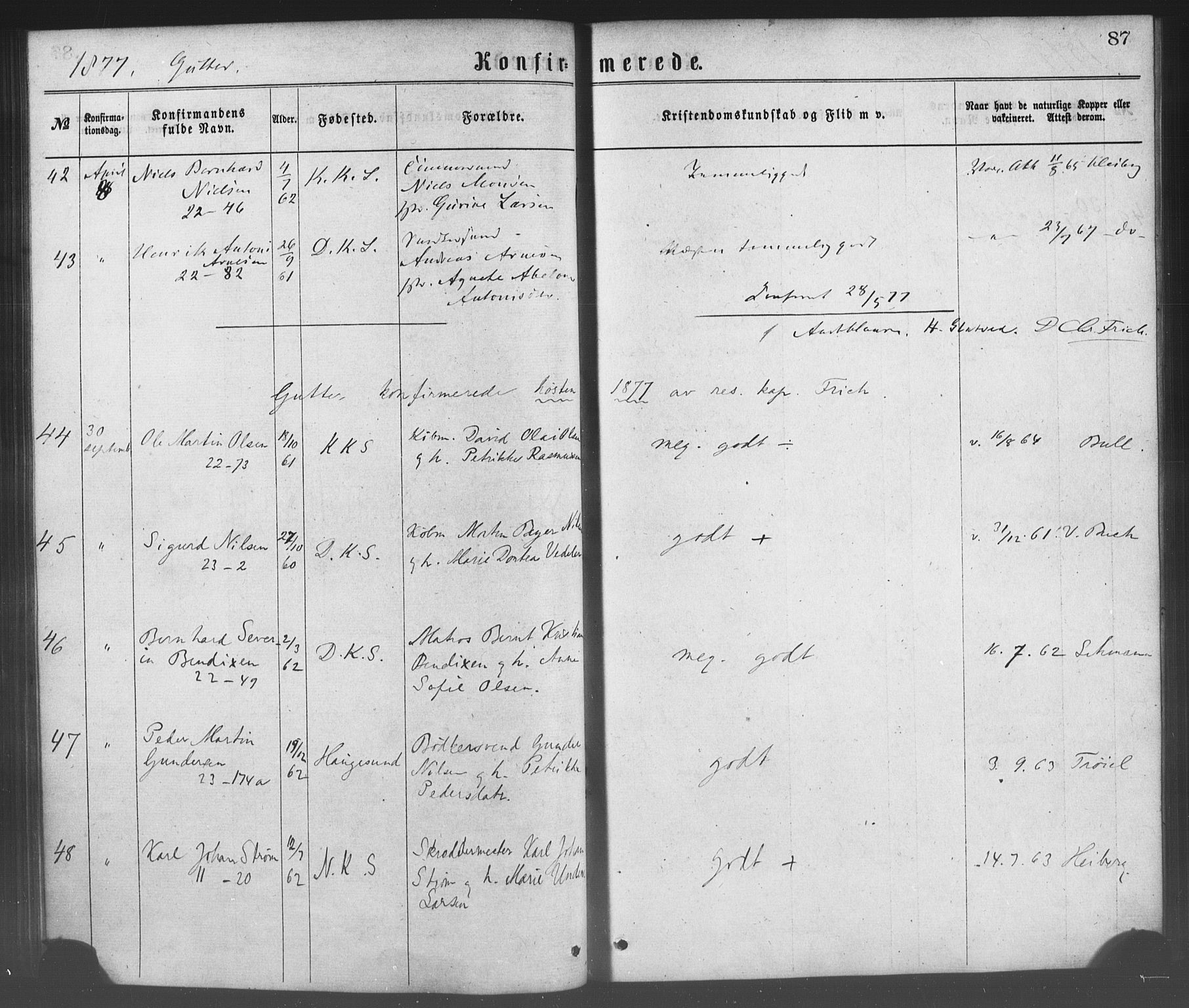 Korskirken sokneprestembete, AV/SAB-A-76101/H/Haa/L0028: Parish register (official) no. C 4, 1868-1879, p. 87