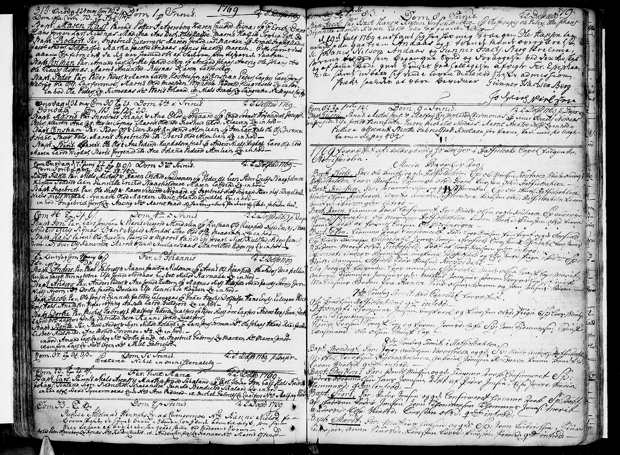 Ministerialprotokoller, klokkerbøker og fødselsregistre - Nordland, SAT/A-1459/820/L0285: Parish register (official) no. 820A06, 1753-1778, p. 318-319
