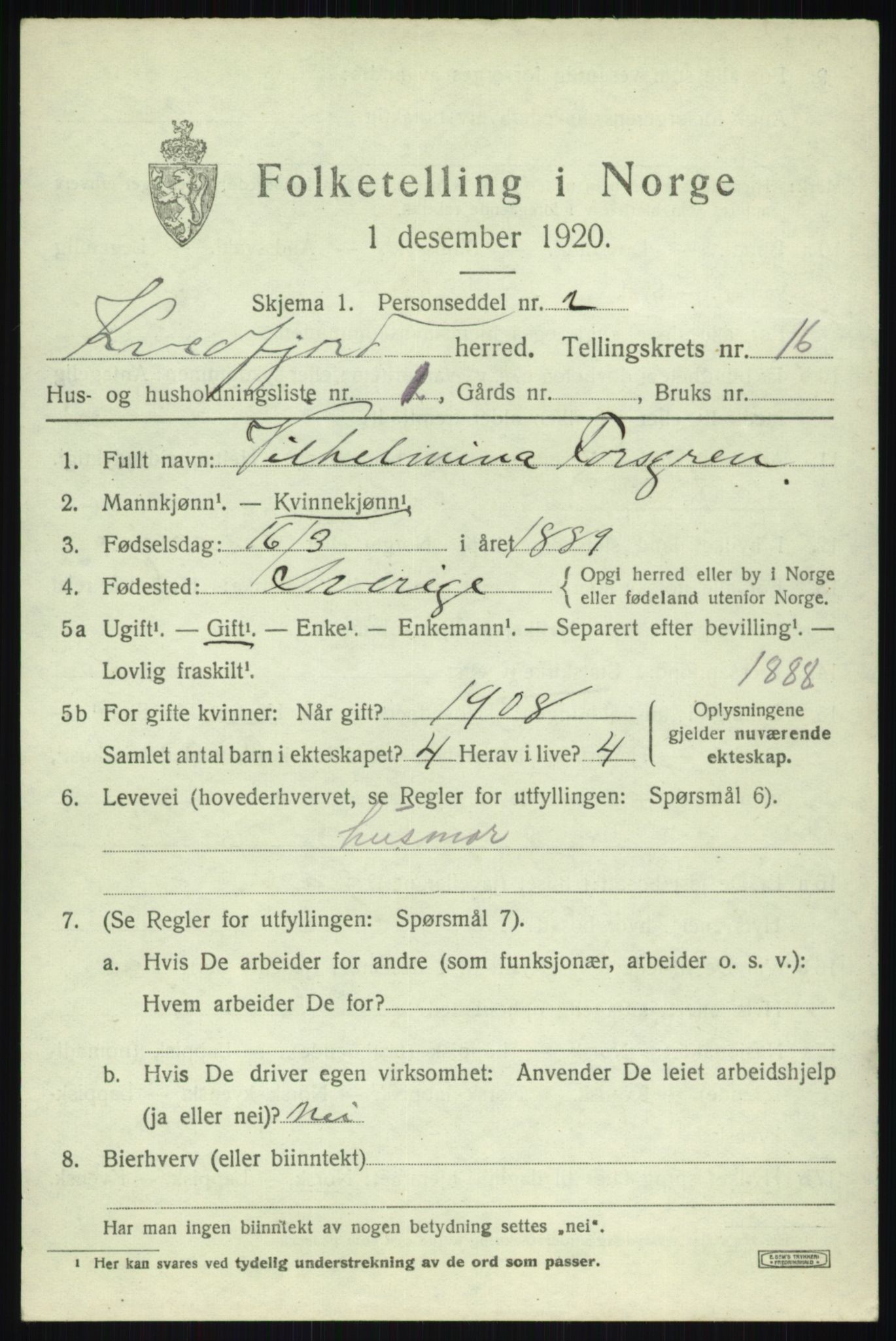 SATØ, 1920 census for Kvæfjord, 1920, p. 7487