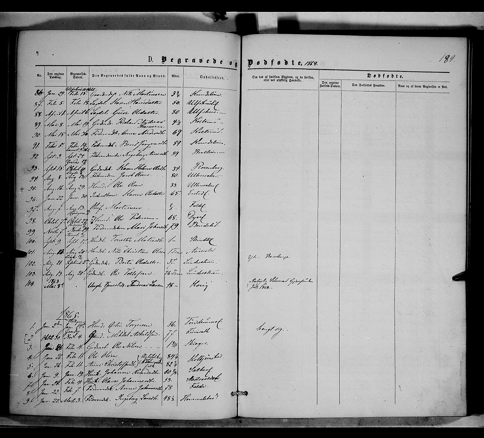 Nordre Land prestekontor, SAH/PREST-124/H/Ha/Haa/L0001: Parish register (official) no. 1, 1860-1871, p. 189