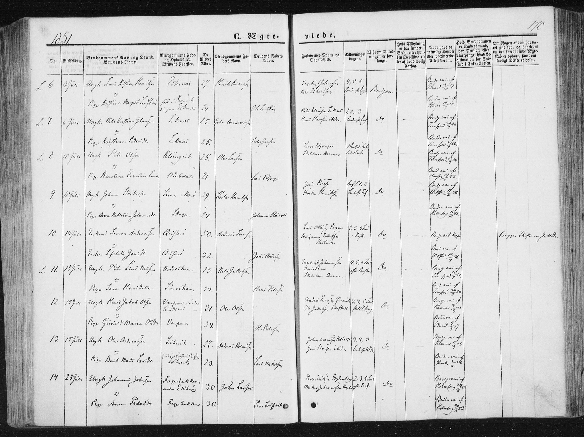 Ministerialprotokoller, klokkerbøker og fødselsregistre - Nord-Trøndelag, SAT/A-1458/780/L0640: Parish register (official) no. 780A05, 1845-1856, p. 170