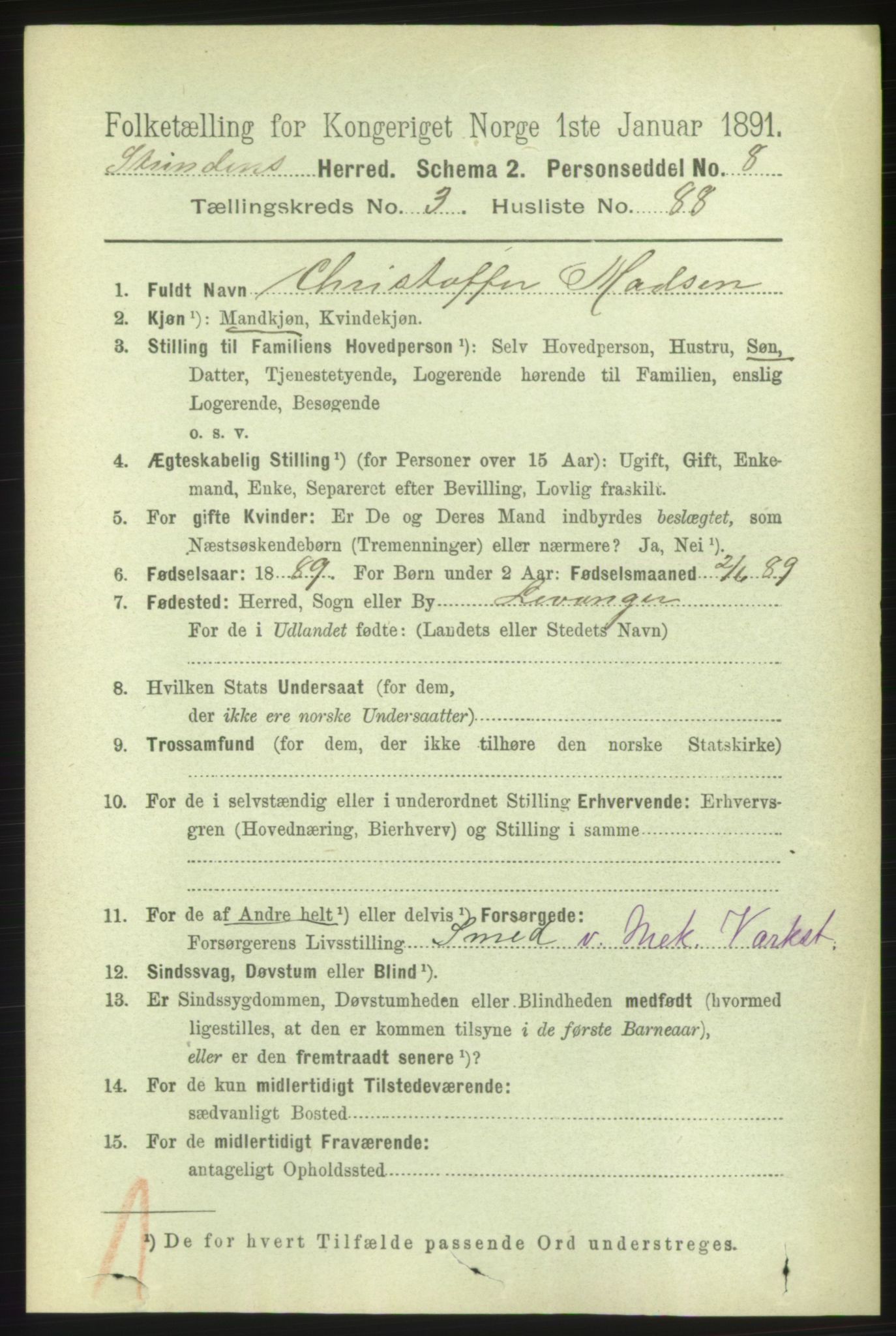 RA, 1891 census for 1660 Strinda, 1891, p. 3262