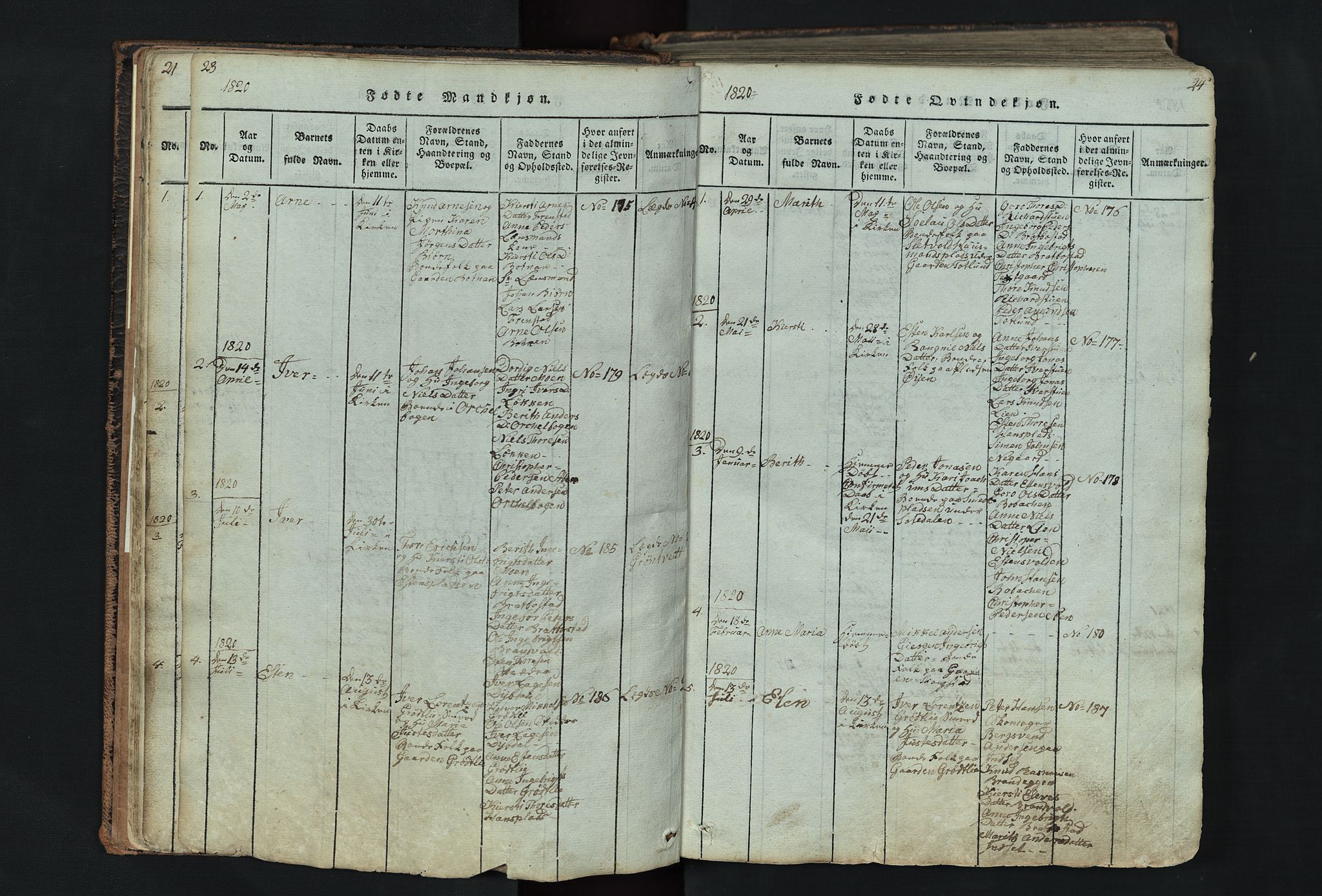 Kvikne prestekontor, SAH/PREST-064/H/Ha/Hab/L0001: Parish register (copy) no. 1, 1815-1895, p. 23-24