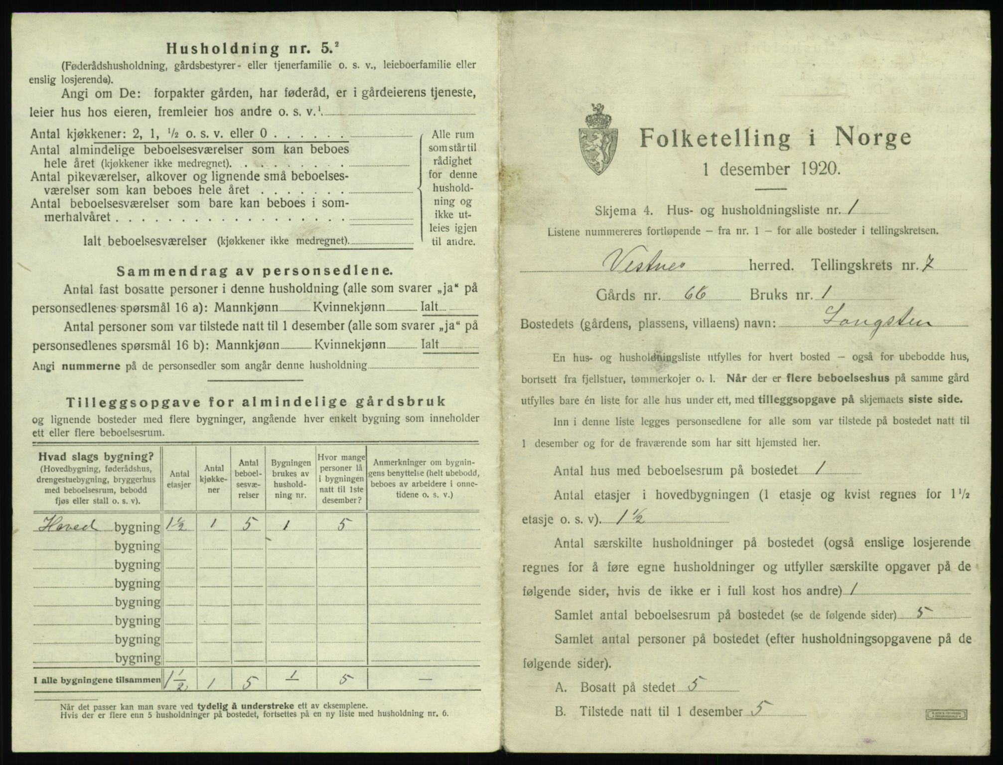 SAT, 1920 census for Vestnes, 1920, p. 779