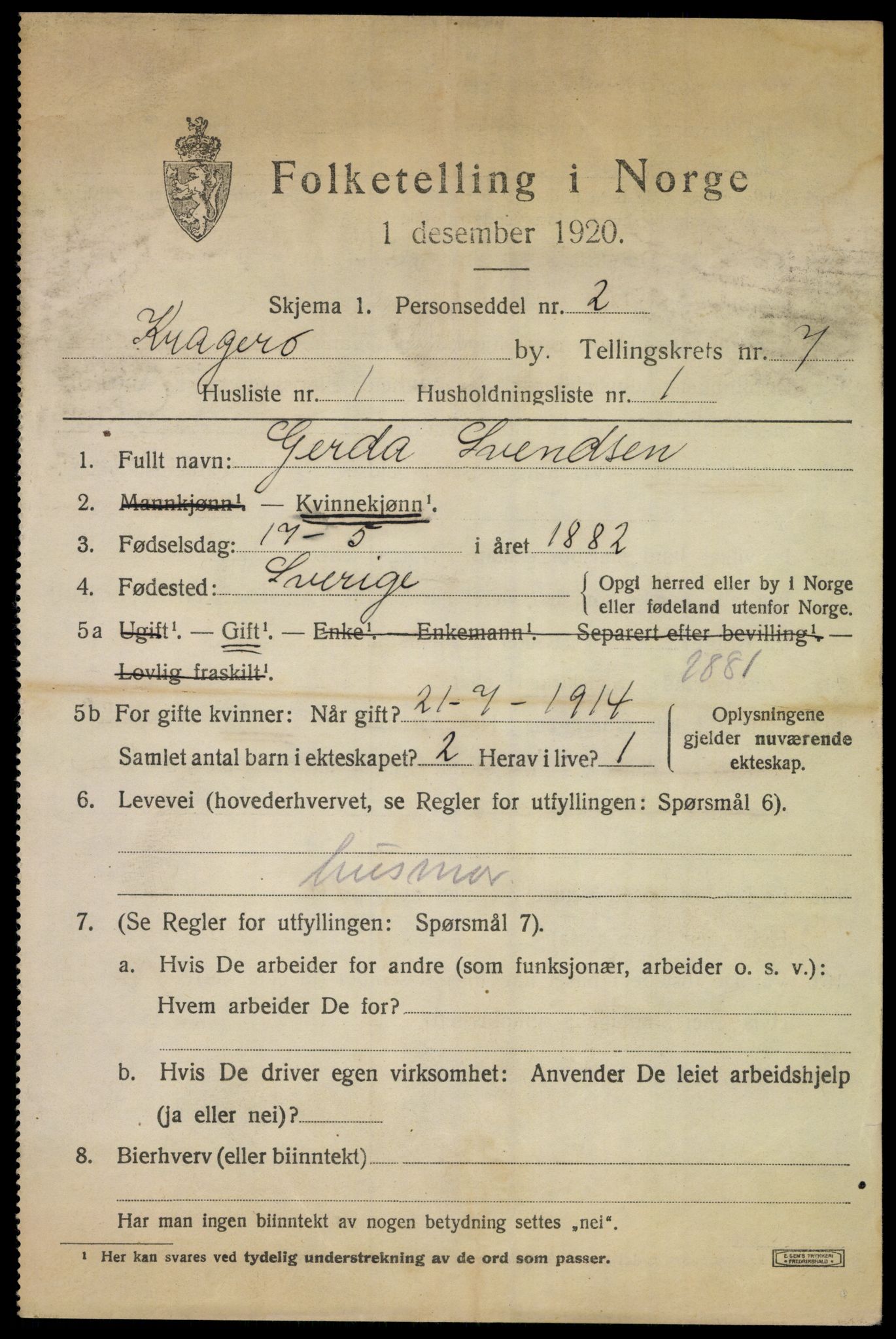 SAKO, 1920 census for Kragerø, 1920, p. 9721