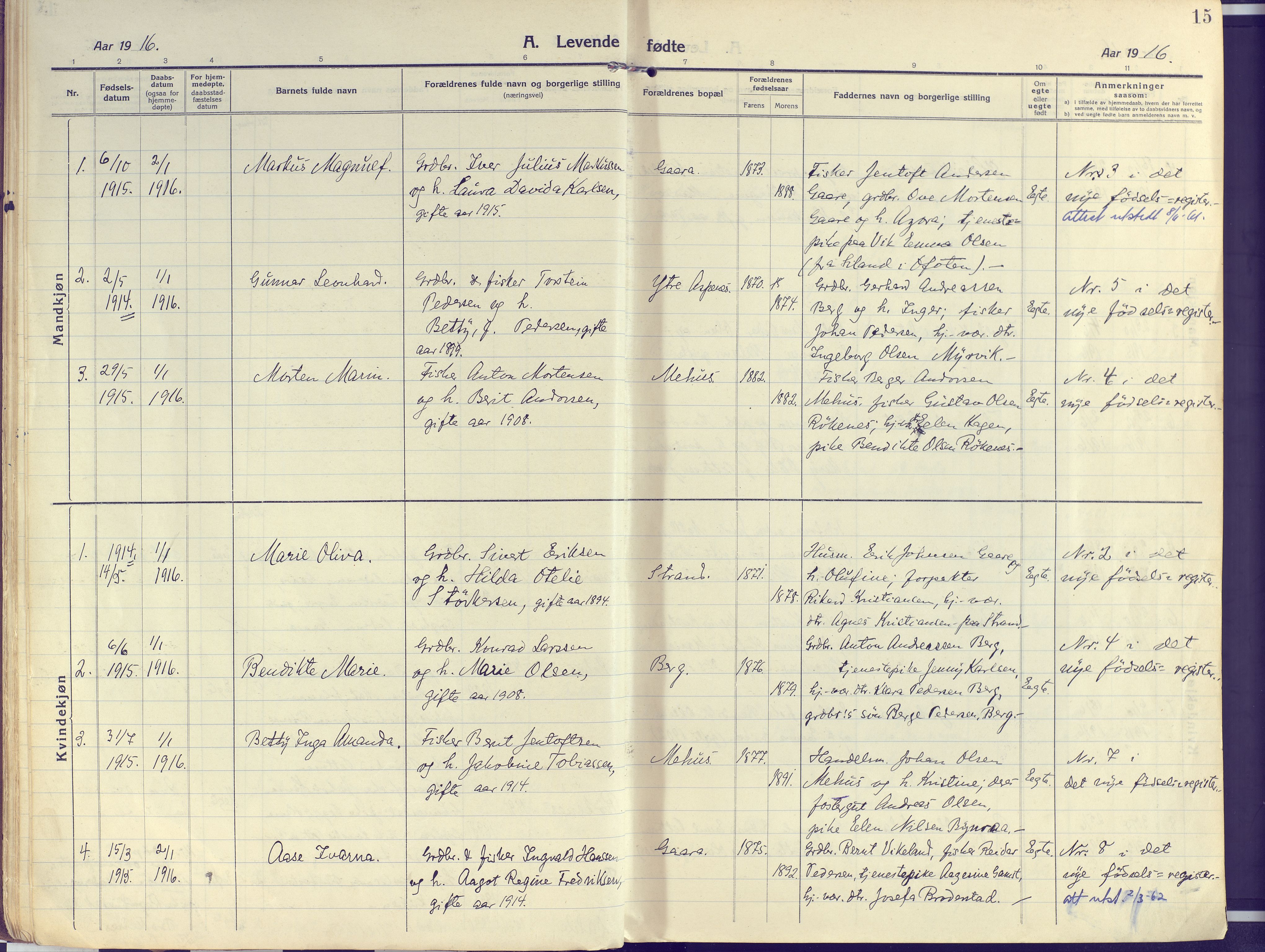 Kvæfjord sokneprestkontor, AV/SATØ-S-1323/G/Ga/Gaa/L0007kirke: Parish register (official) no. 7, 1915-1931, p. 15