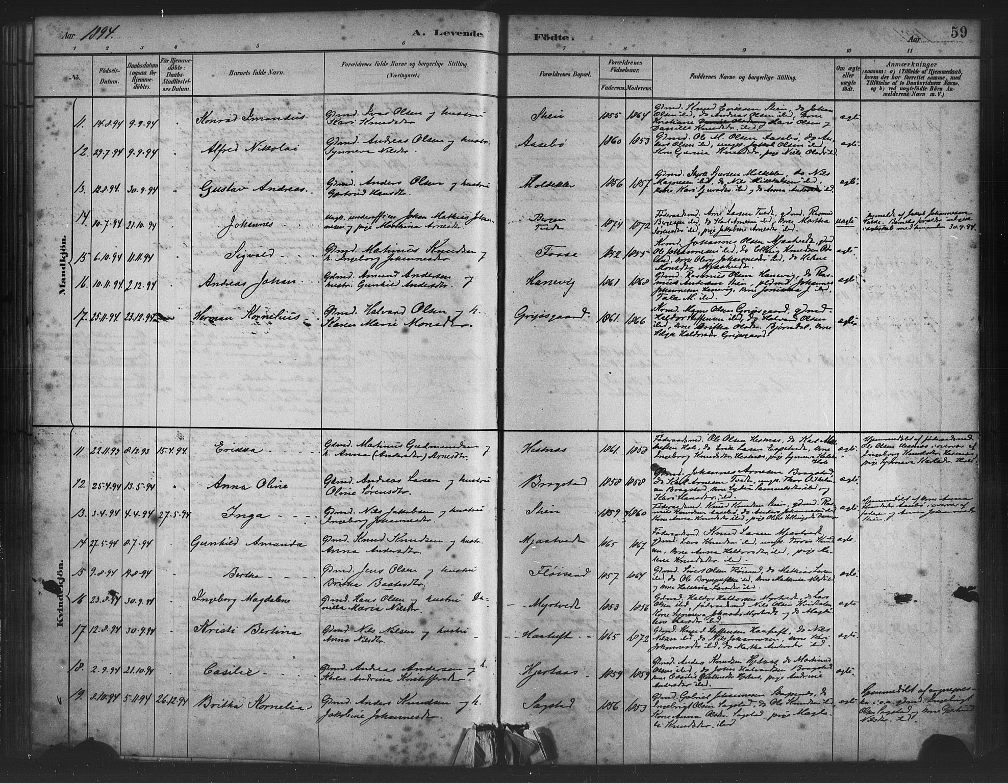 Alversund Sokneprestembete, SAB/A-73901/H/Ha/Haa/Haac/L0001: Parish register (official) no. C 1, 1882-1900, p. 59
