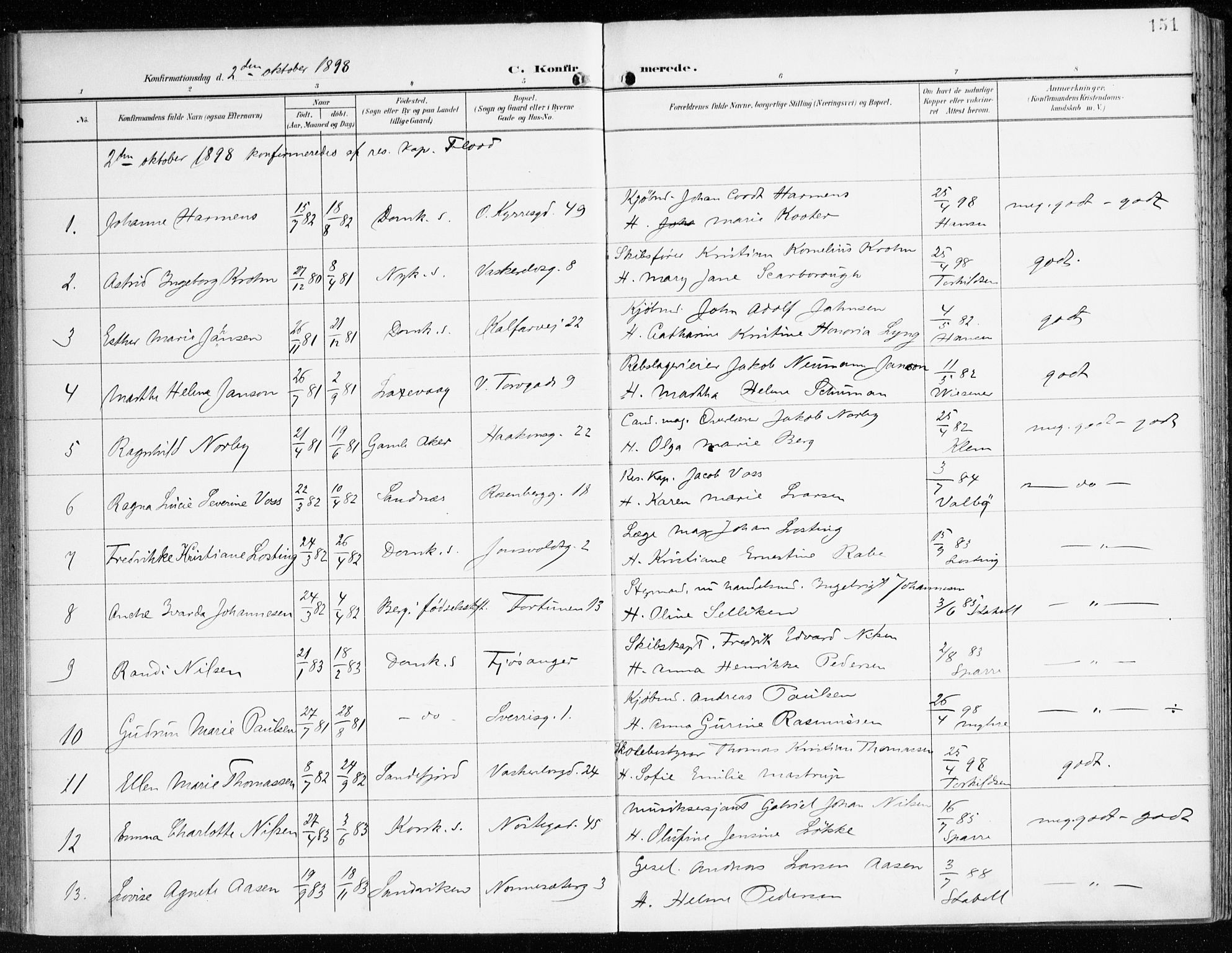 Domkirken sokneprestembete, AV/SAB-A-74801/H/Haa/L0031: Parish register (official) no. C 6, 1898-1915, p. 151