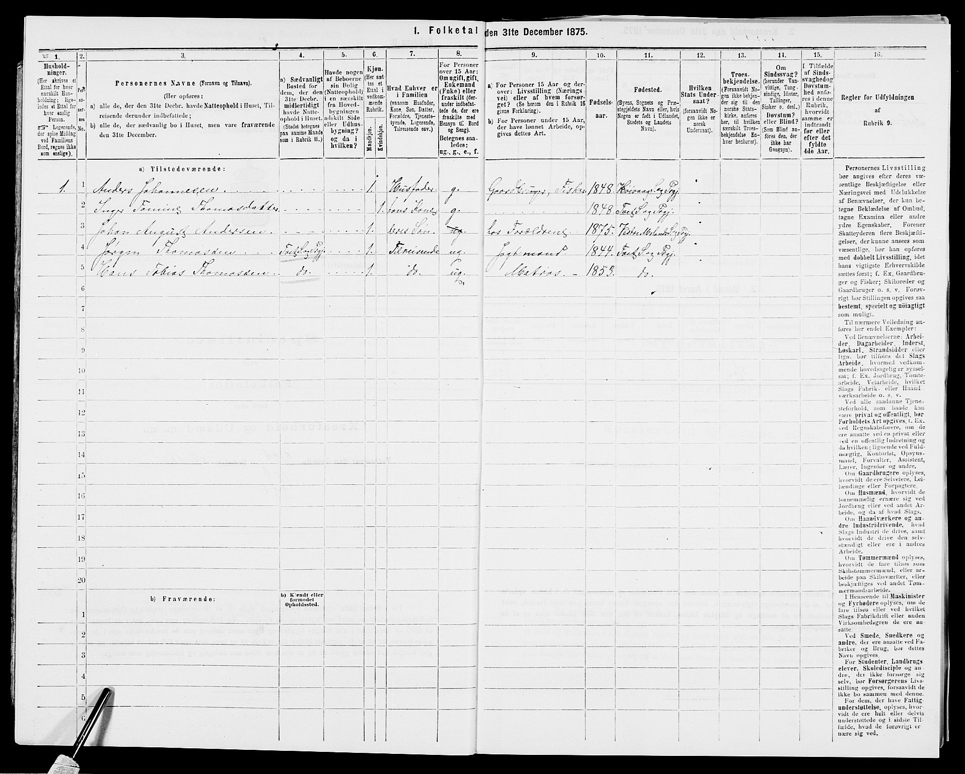 SAK, 1875 census for 0926L Vestre Moland/Vestre Moland, 1875, p. 781