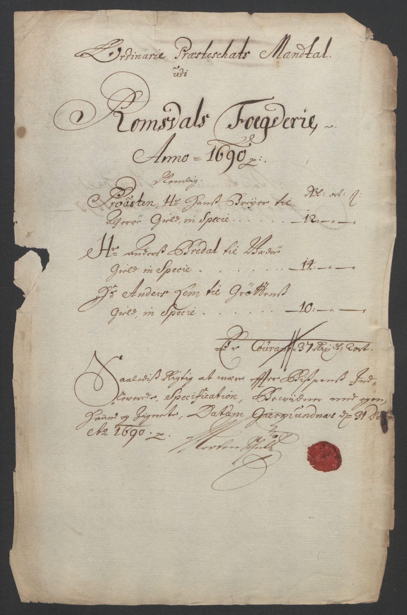 Rentekammeret inntil 1814, Reviderte regnskaper, Fogderegnskap, AV/RA-EA-4092/R55/L3649: Fogderegnskap Romsdal, 1690-1691, p. 160