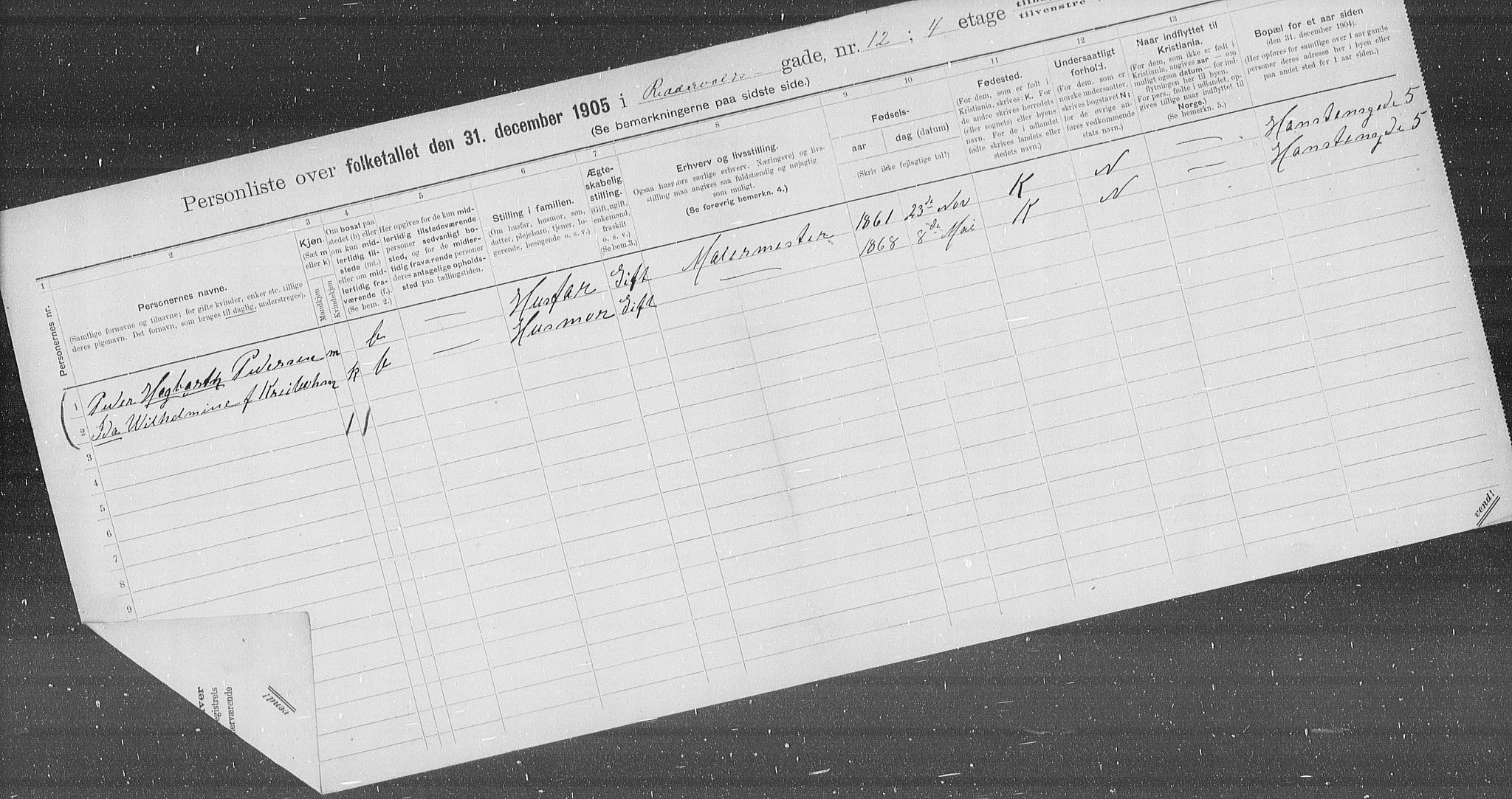 OBA, Municipal Census 1905 for Kristiania, 1905, p. 43797