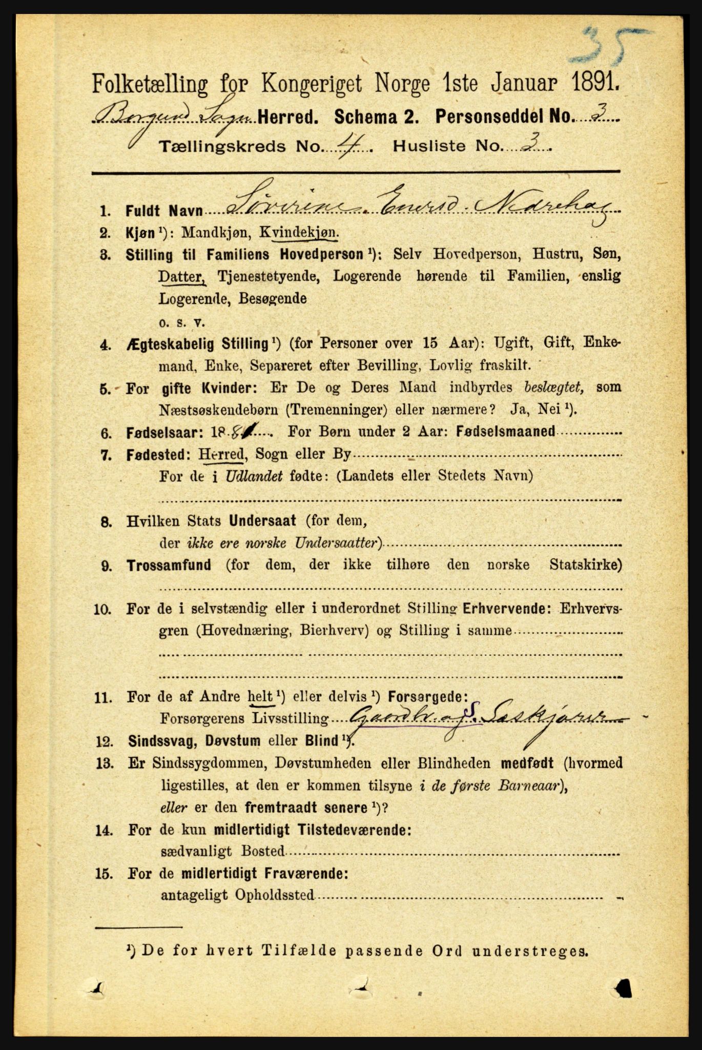 RA, 1891 census for 1423 Borgund, 1891, p. 842