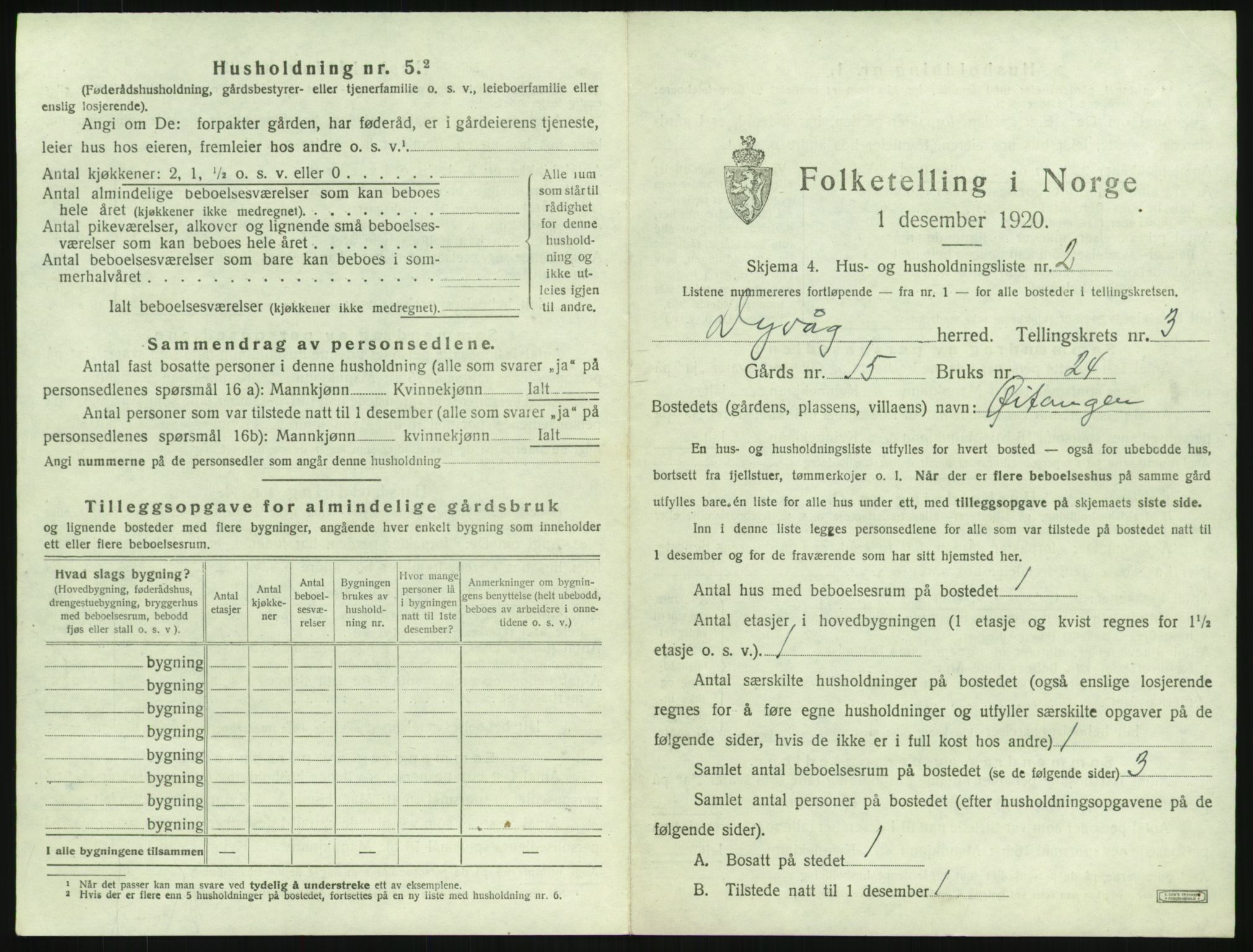 SAK, 1920 census for Dypvåg, 1920, p. 305