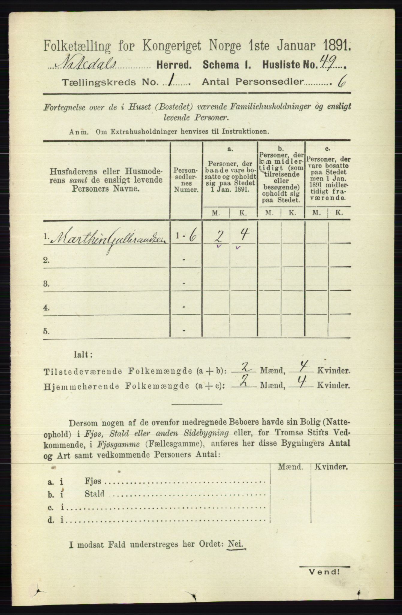 RA, 1891 census for 0233 Nittedal, 1891, p. 69