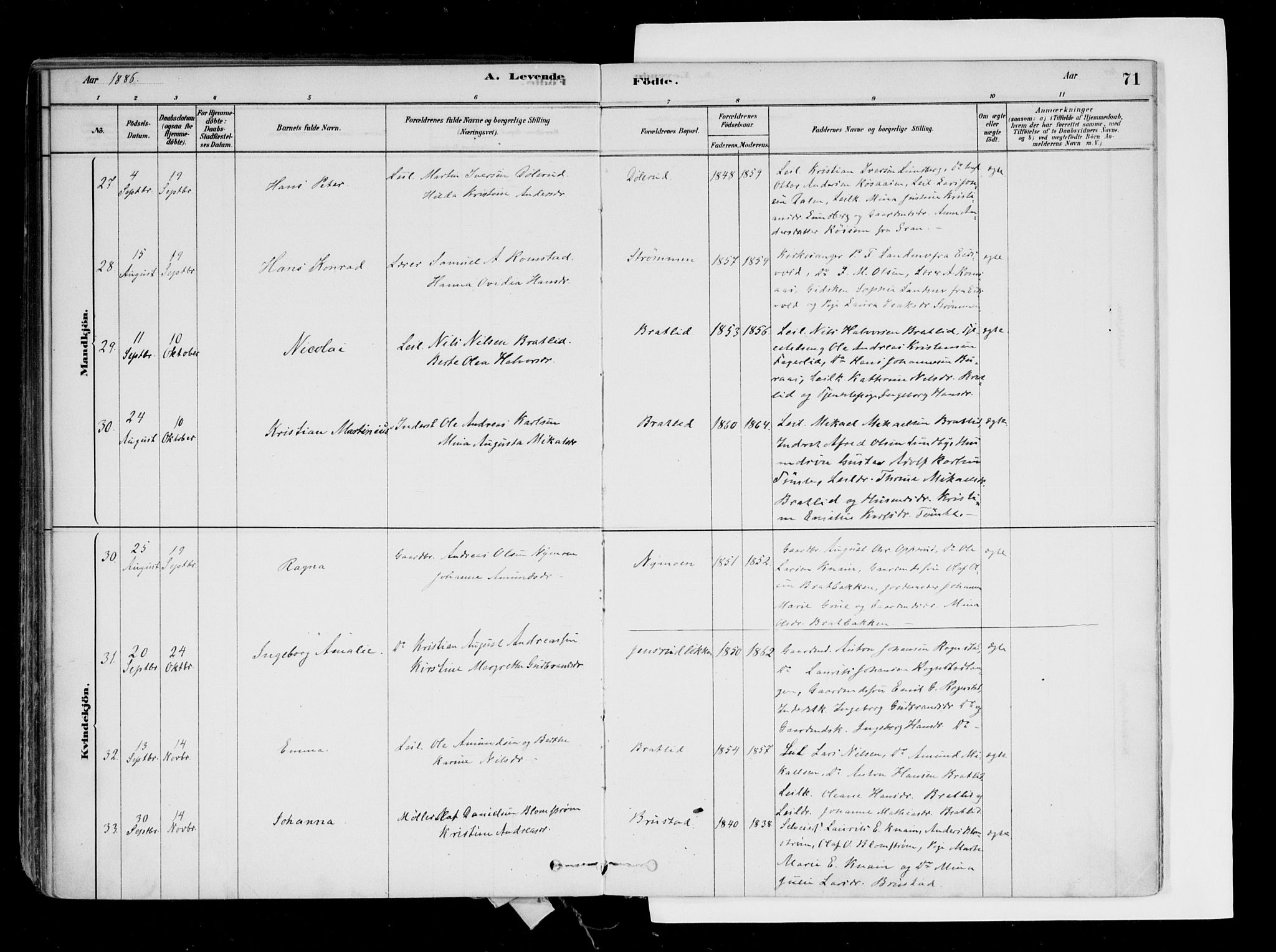 Hurdal prestekontor Kirkebøker, AV/SAO-A-10889/F/Fa/L0007: Parish register (official) no. I 7, 1878-1906, p. 71