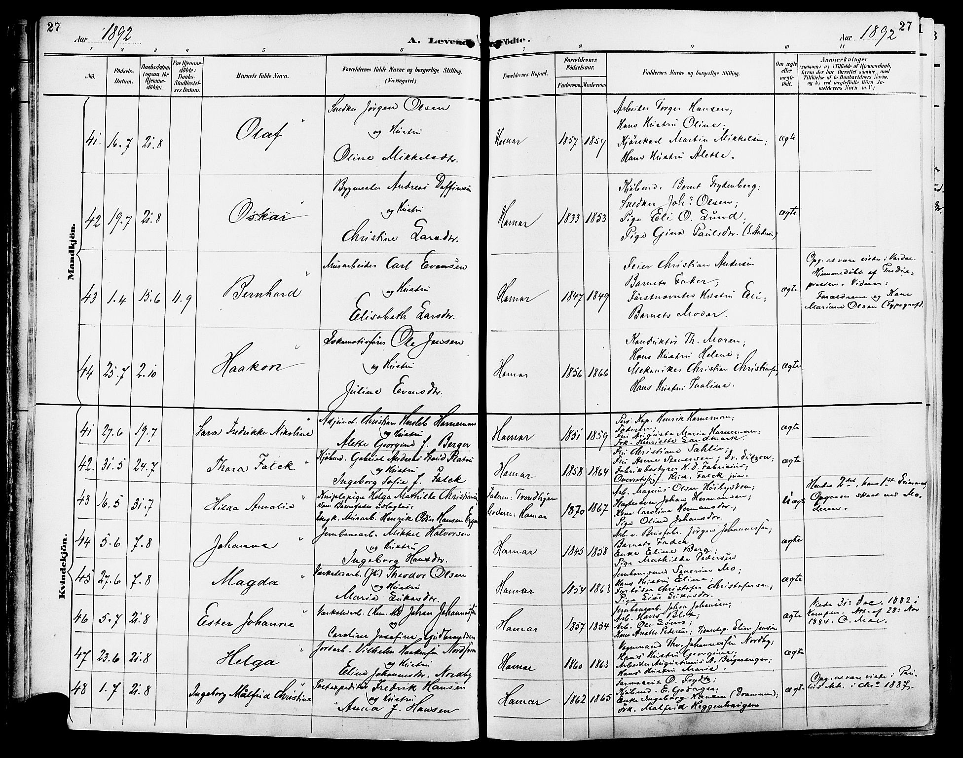 Vang prestekontor, Hedmark, AV/SAH-PREST-008/H/Ha/Haa/L0017: Parish register (official) no. 17, 1890-1899, p. 27