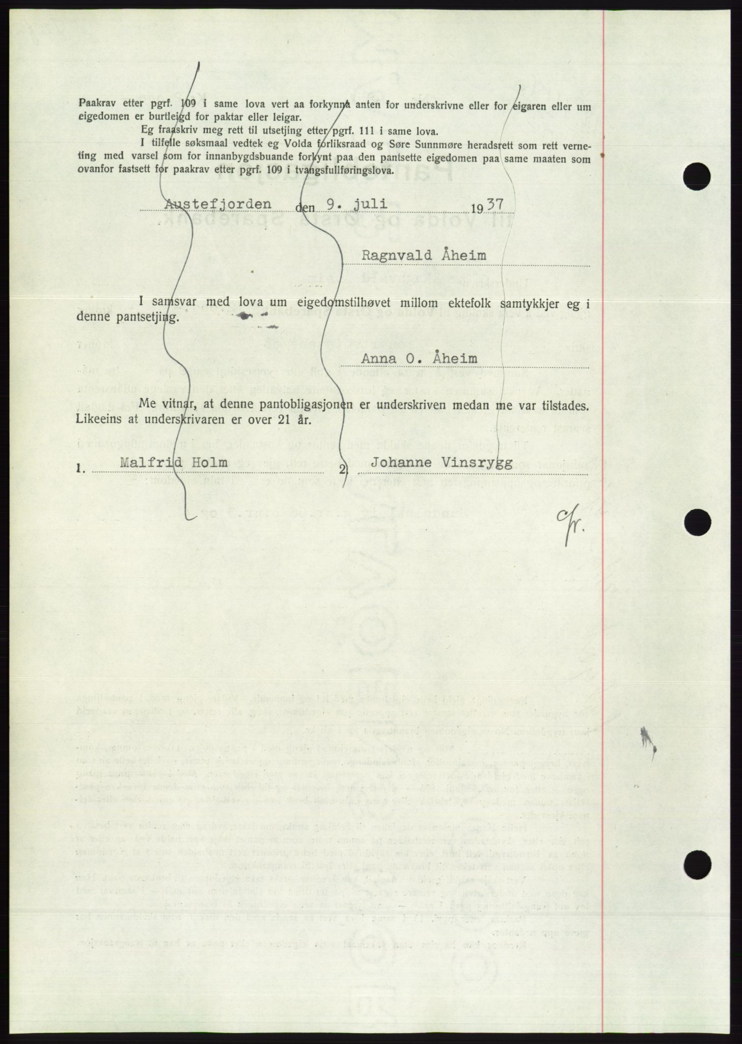 Søre Sunnmøre sorenskriveri, AV/SAT-A-4122/1/2/2C/L0063: Mortgage book no. 57, 1937-1937, Diary no: : 1117/1937