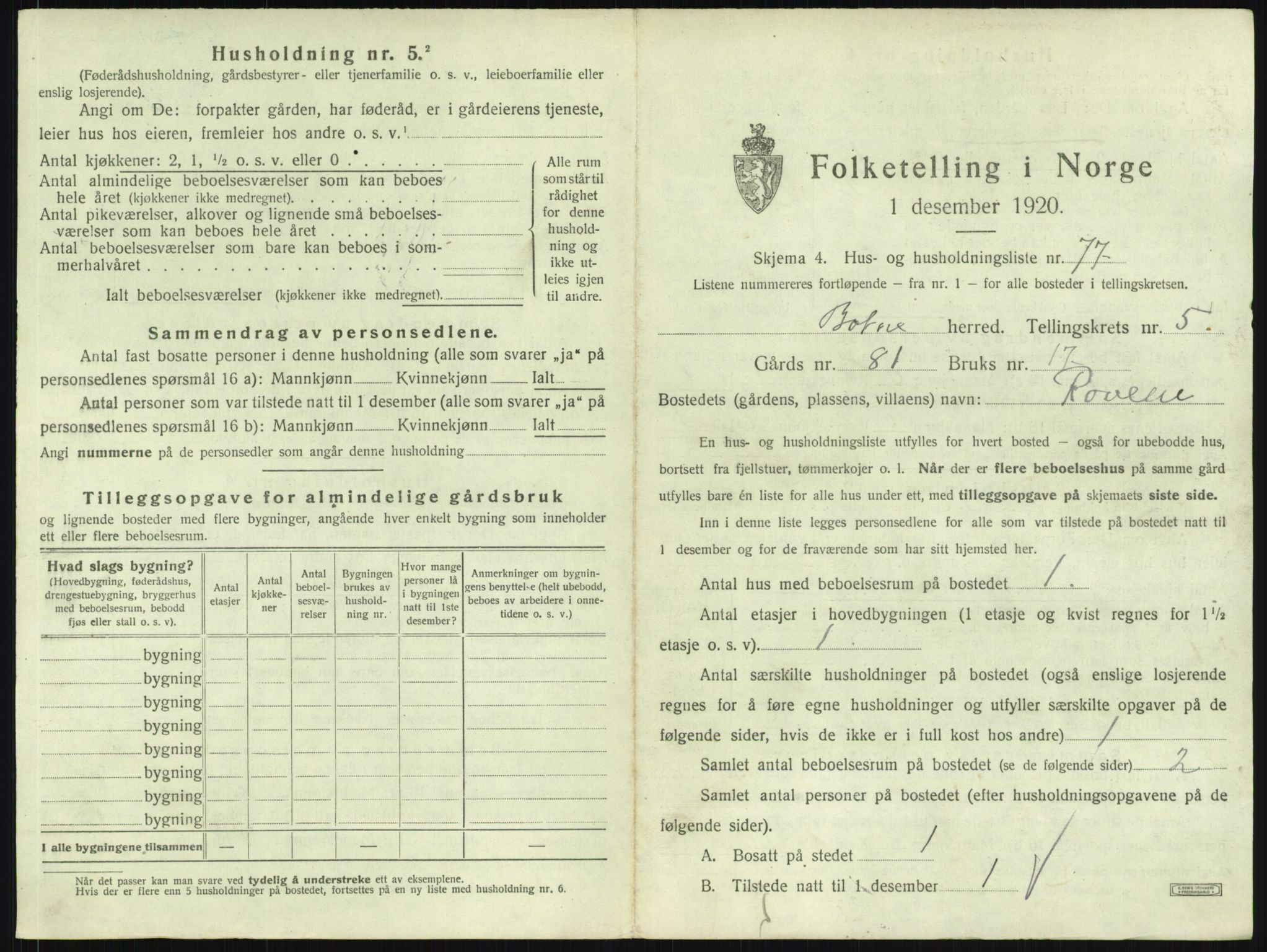 SAKO, 1920 census for Botne, 1920, p. 737