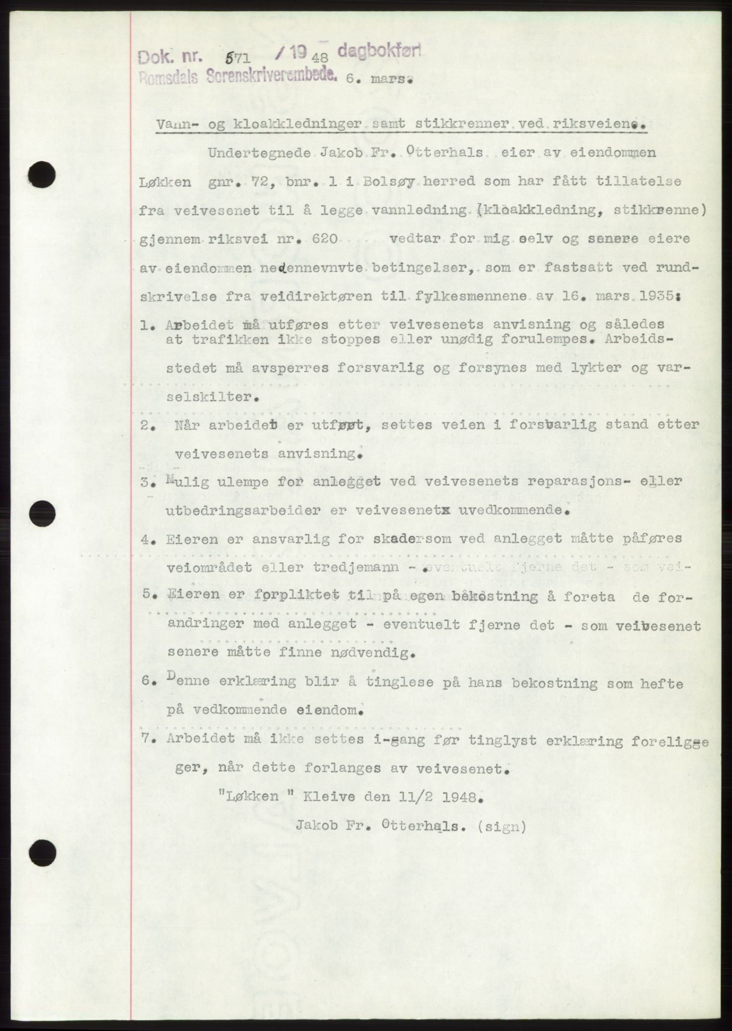 Romsdal sorenskriveri, AV/SAT-A-4149/1/2/2C: Mortgage book no. B3, 1946-1948, Diary no: : 571/1948