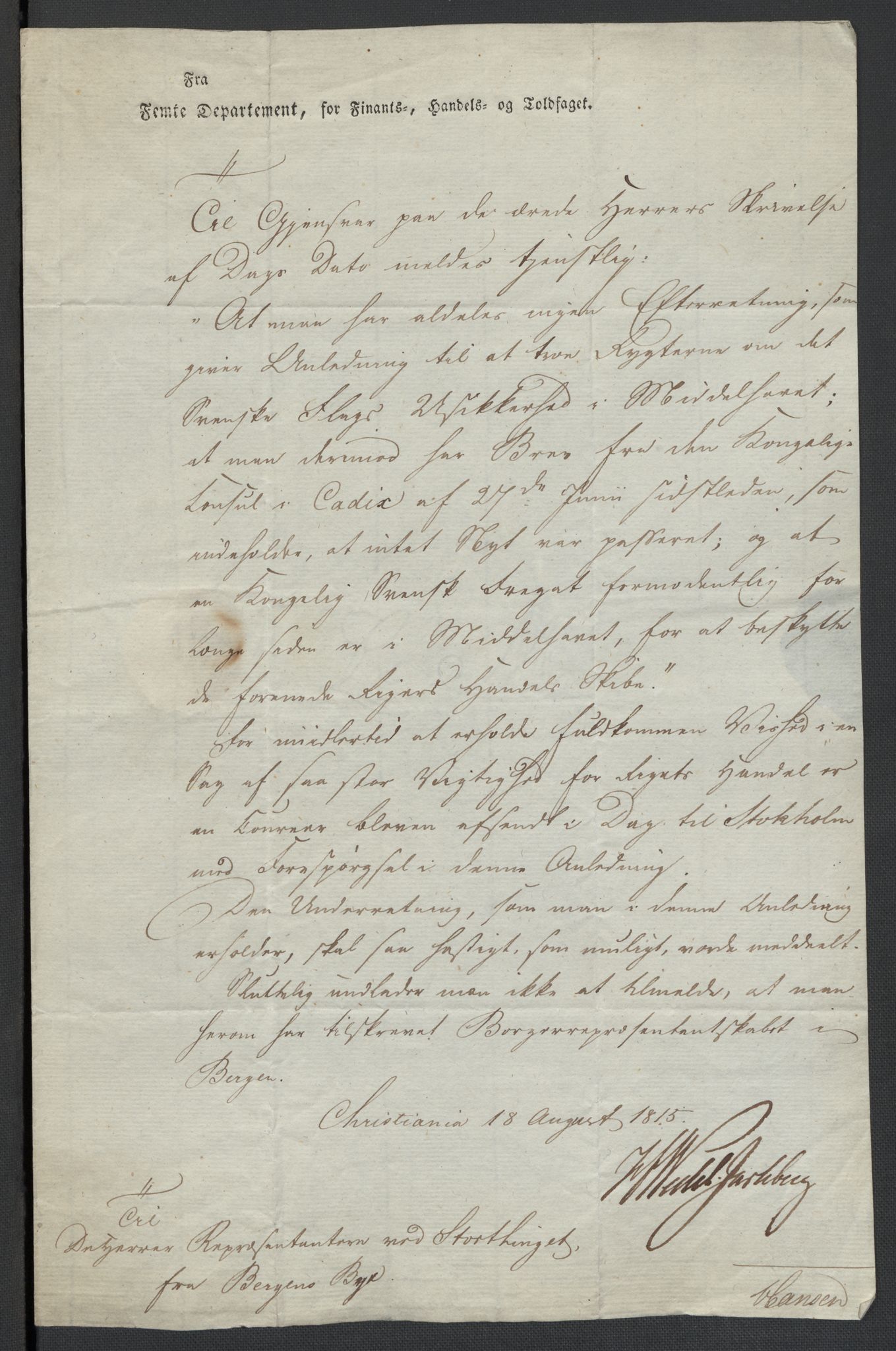 Christie, Wilhelm Frimann Koren, RA/PA-0014/F/L0005: Christies dokumenter fra Stortinget, 1815-1816, p. 219