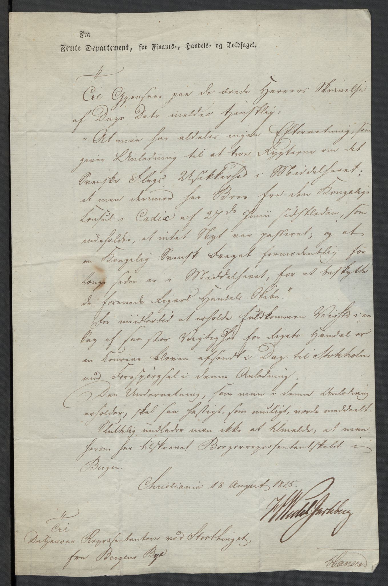 Christie, Wilhelm Frimann Koren, AV/RA-PA-0014/F/L0005: Christies dokumenter fra Stortinget, 1815-1816, p. 219