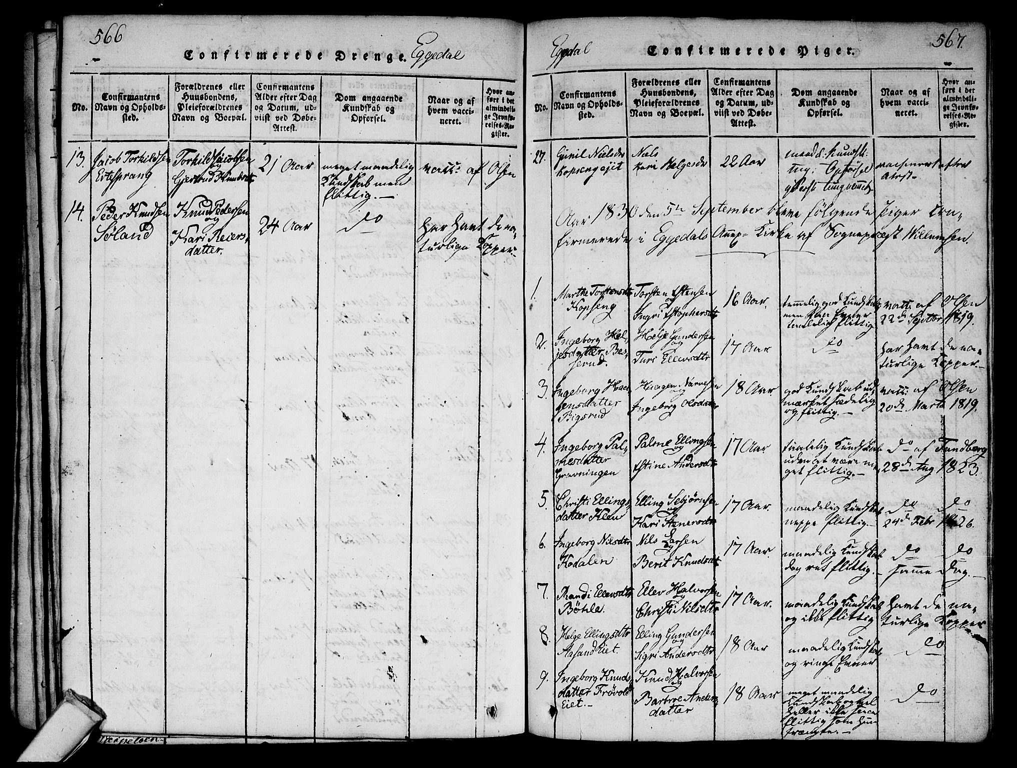 Sigdal kirkebøker, SAKO/A-245/G/Ga/L0001: Parish register (copy) no. I 1 /2, 1816-1835, p. 566-567
