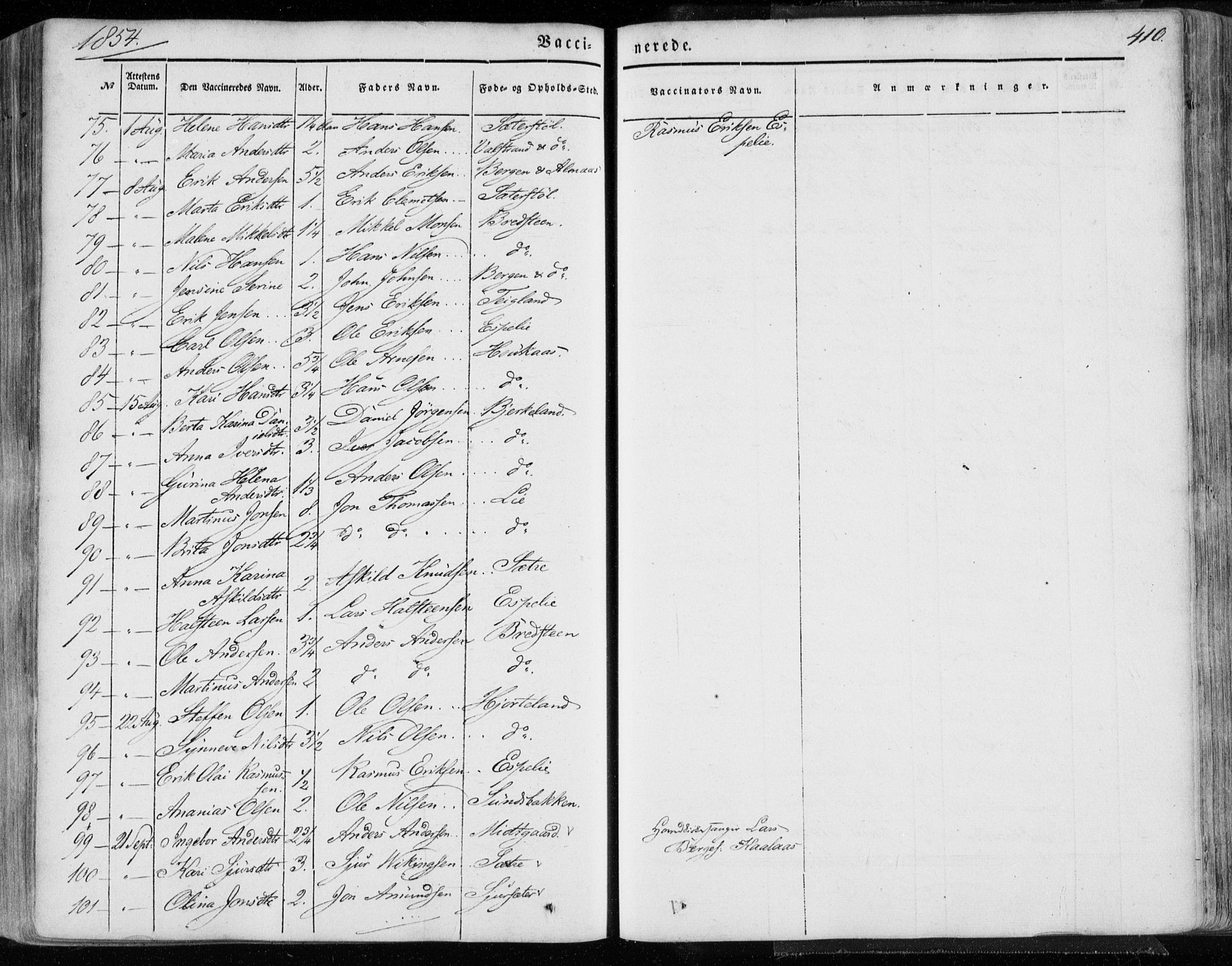 Hamre sokneprestembete, AV/SAB-A-75501/H/Ha/Haa/Haaa/L0013: Parish register (official) no. A 13, 1846-1857, p. 410