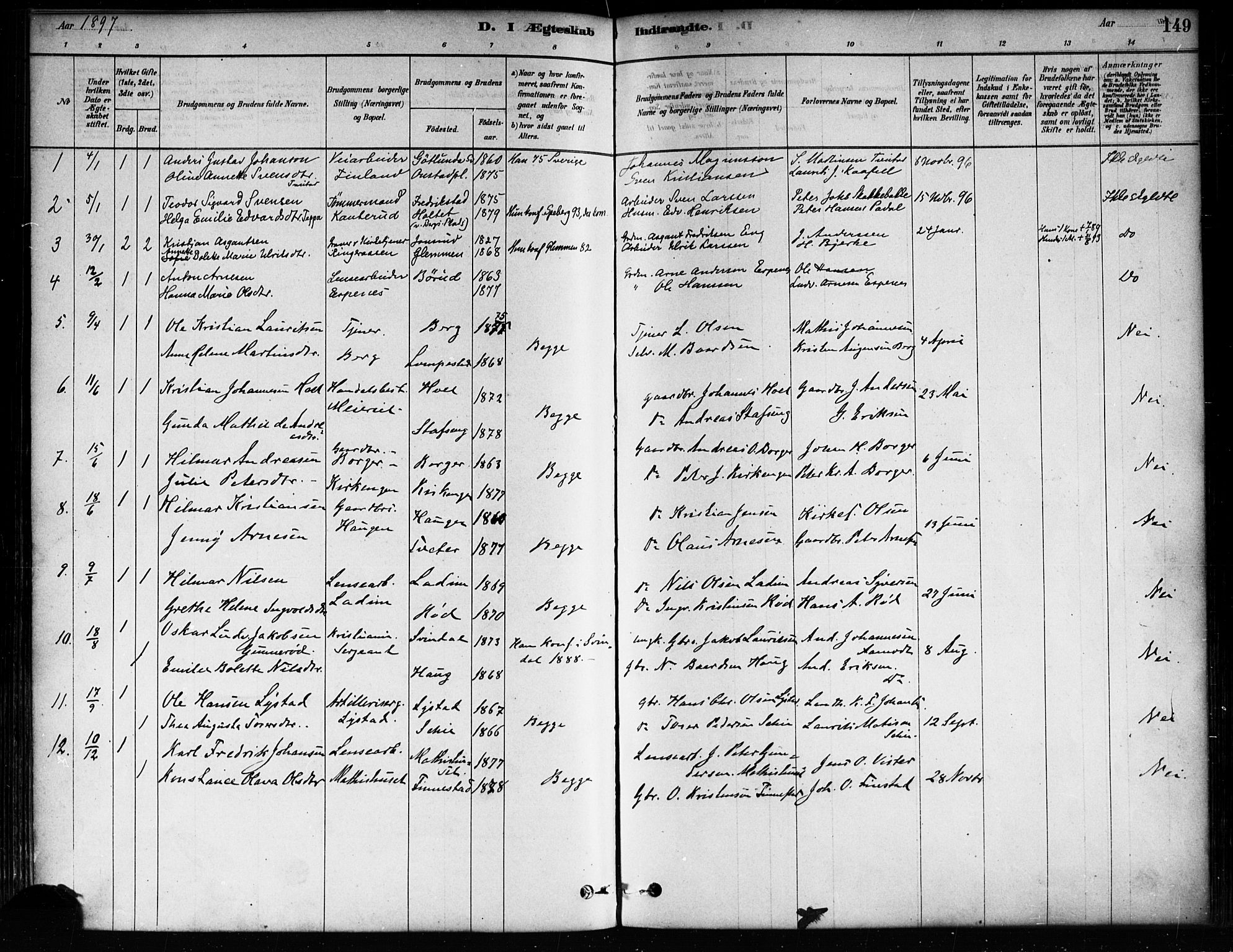 Skiptvet prestekontor Kirkebøker, AV/SAO-A-20009/F/Fa/L0009: Parish register (official) no. 9, 1878-1900, p. 149