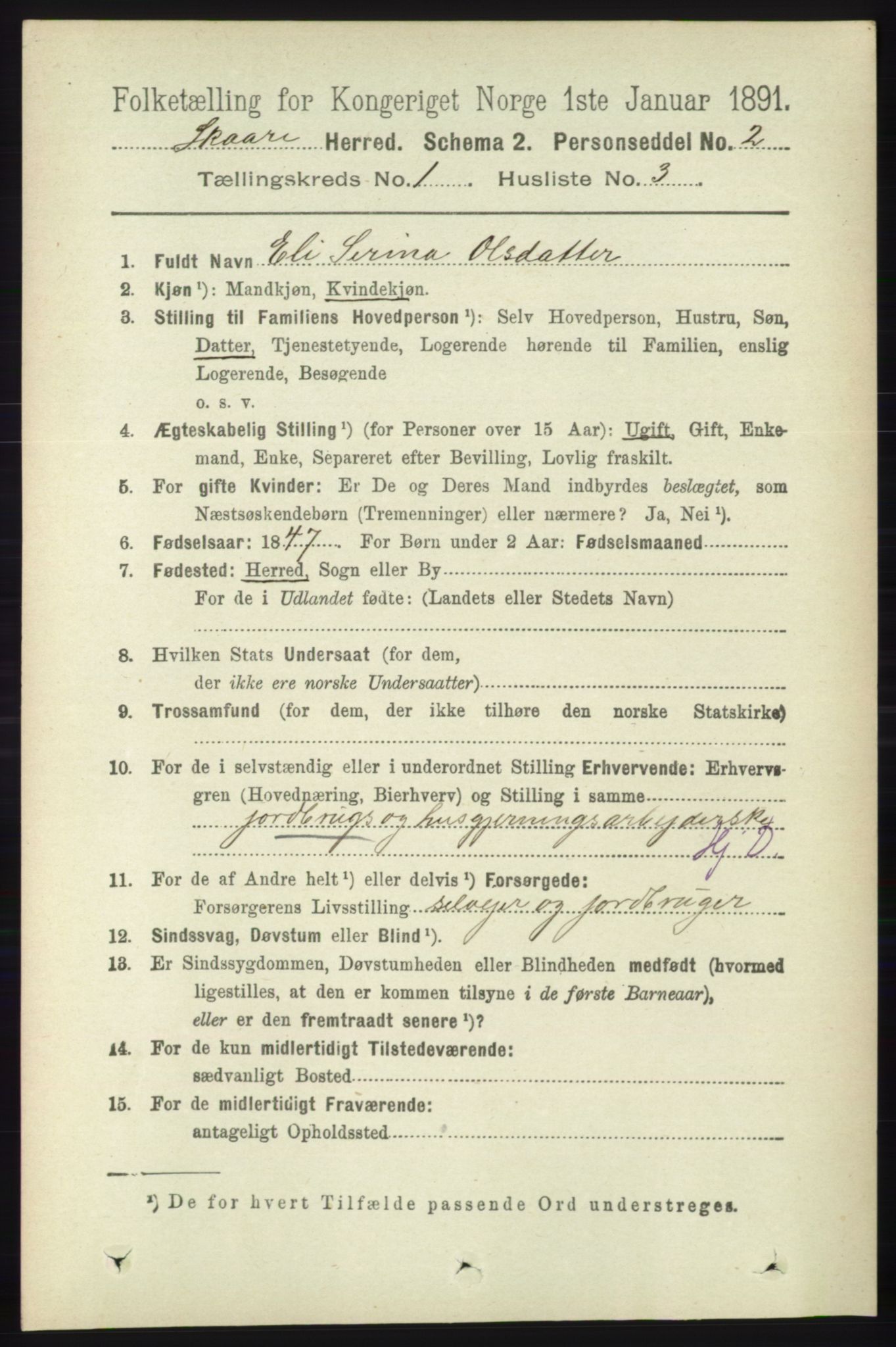 RA, 1891 census for 1153 Skåre, 1891, p. 129