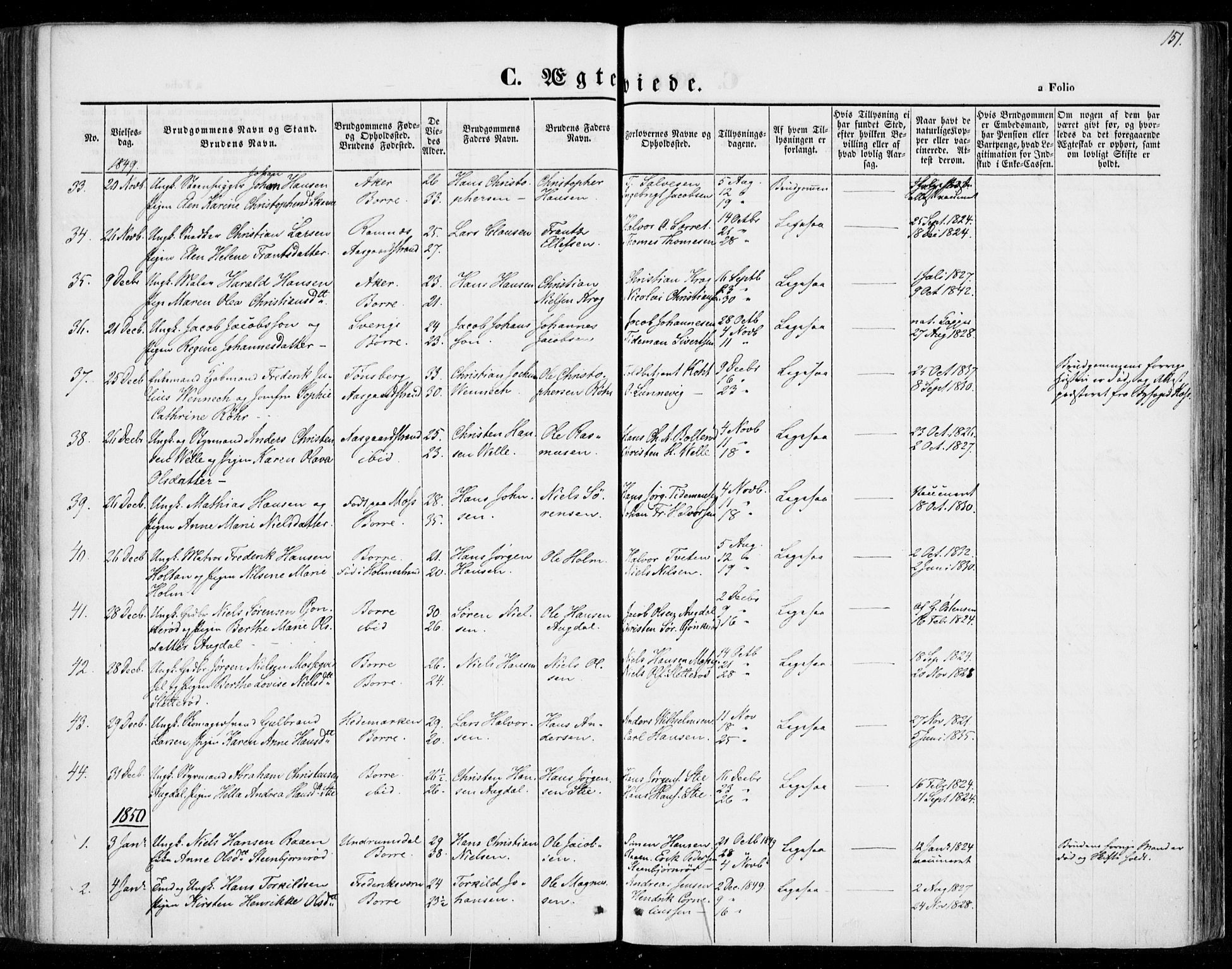 Borre kirkebøker, AV/SAKO-A-338/F/Fa/L0005: Parish register (official) no. I 5, 1845-1851, p. 151