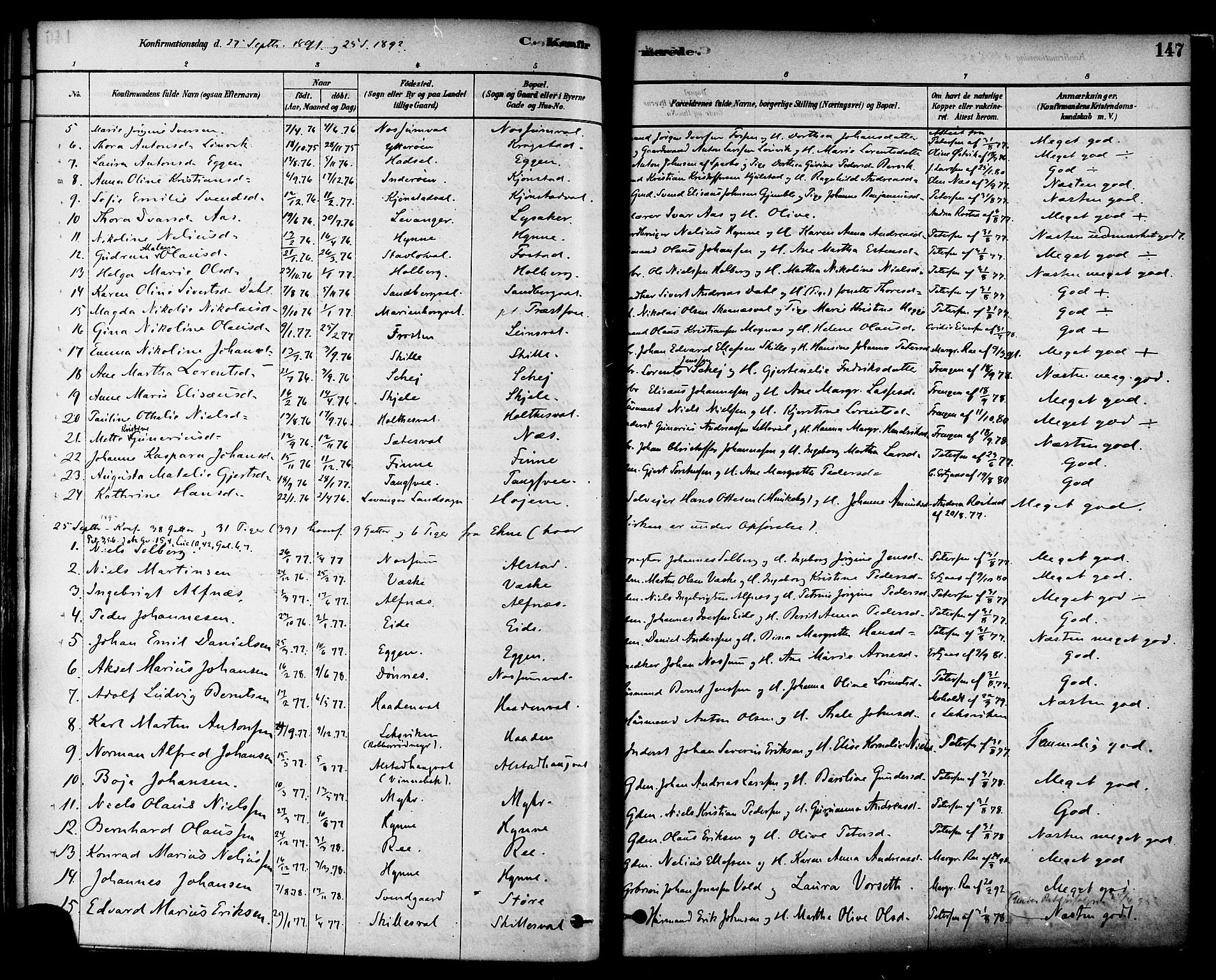 Ministerialprotokoller, klokkerbøker og fødselsregistre - Nord-Trøndelag, SAT/A-1458/717/L0159: Parish register (official) no. 717A09, 1878-1898, p. 147