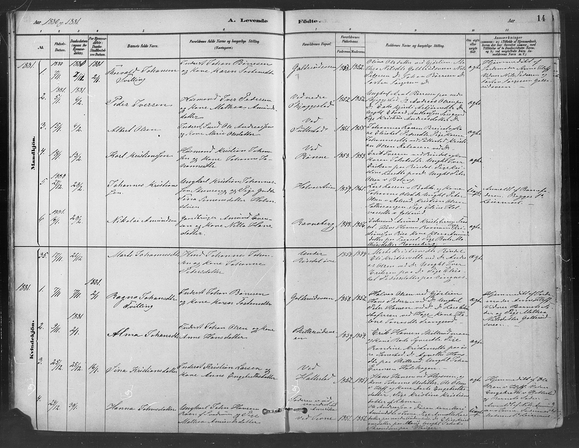 Fåberg prestekontor, SAH/PREST-086/H/Ha/Haa/L0009: Parish register (official) no. 9, 1879-1898, p. 14