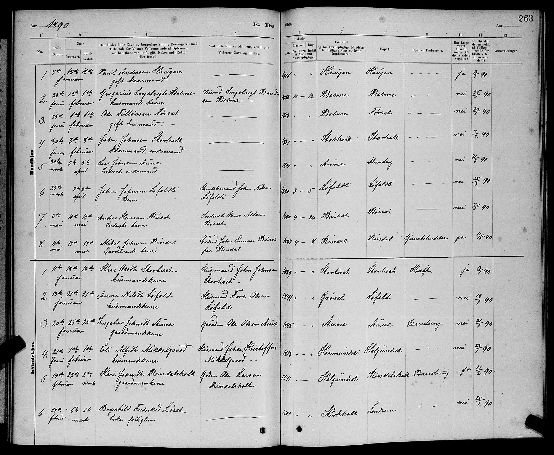 Ministerialprotokoller, klokkerbøker og fødselsregistre - Møre og Romsdal, AV/SAT-A-1454/598/L1077: Parish register (copy) no. 598C02, 1879-1891, p. 263