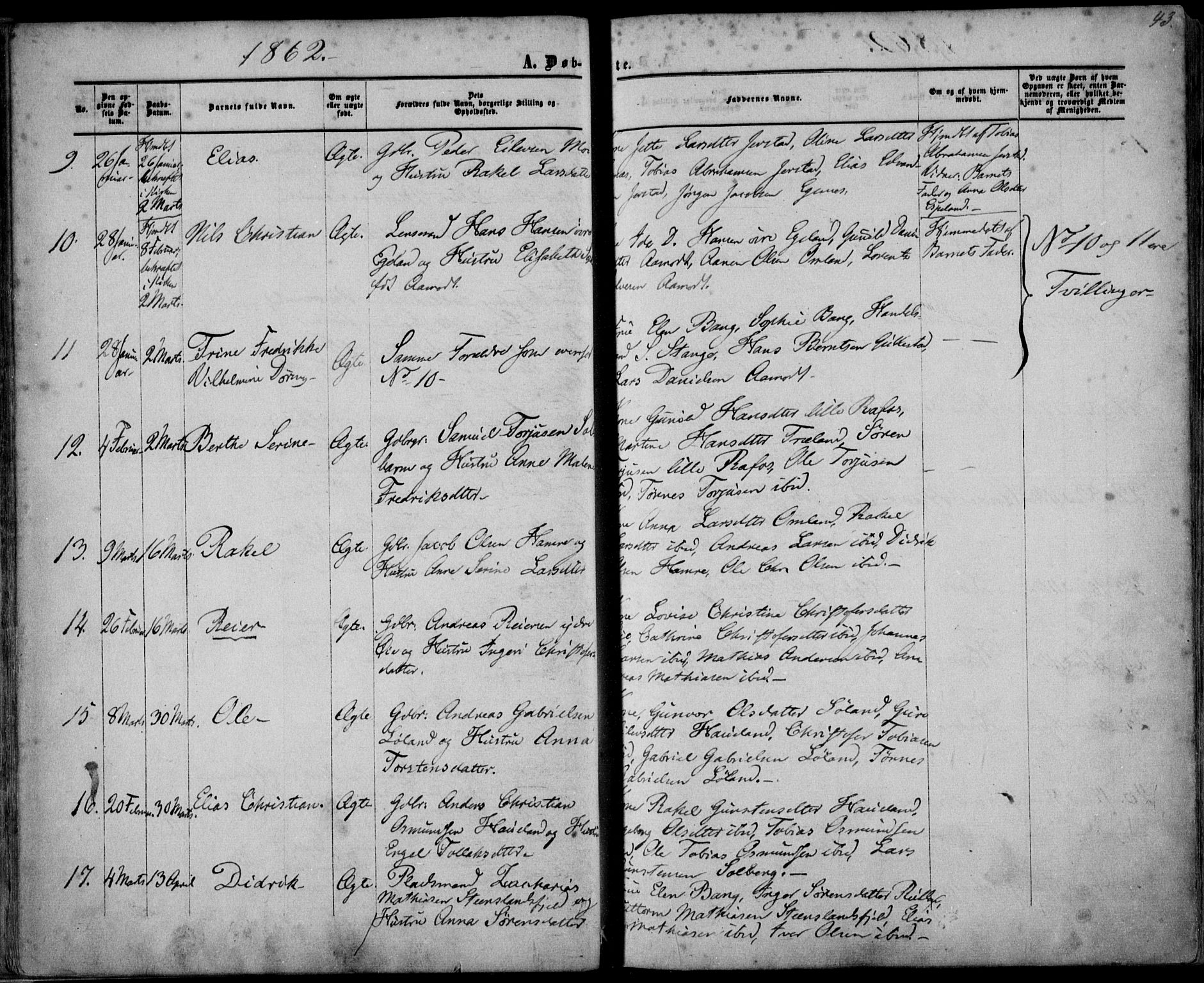 Kvinesdal sokneprestkontor, SAK/1111-0026/F/Fa/Fab/L0006: Parish register (official) no. A 6, 1857-1869, p. 43
