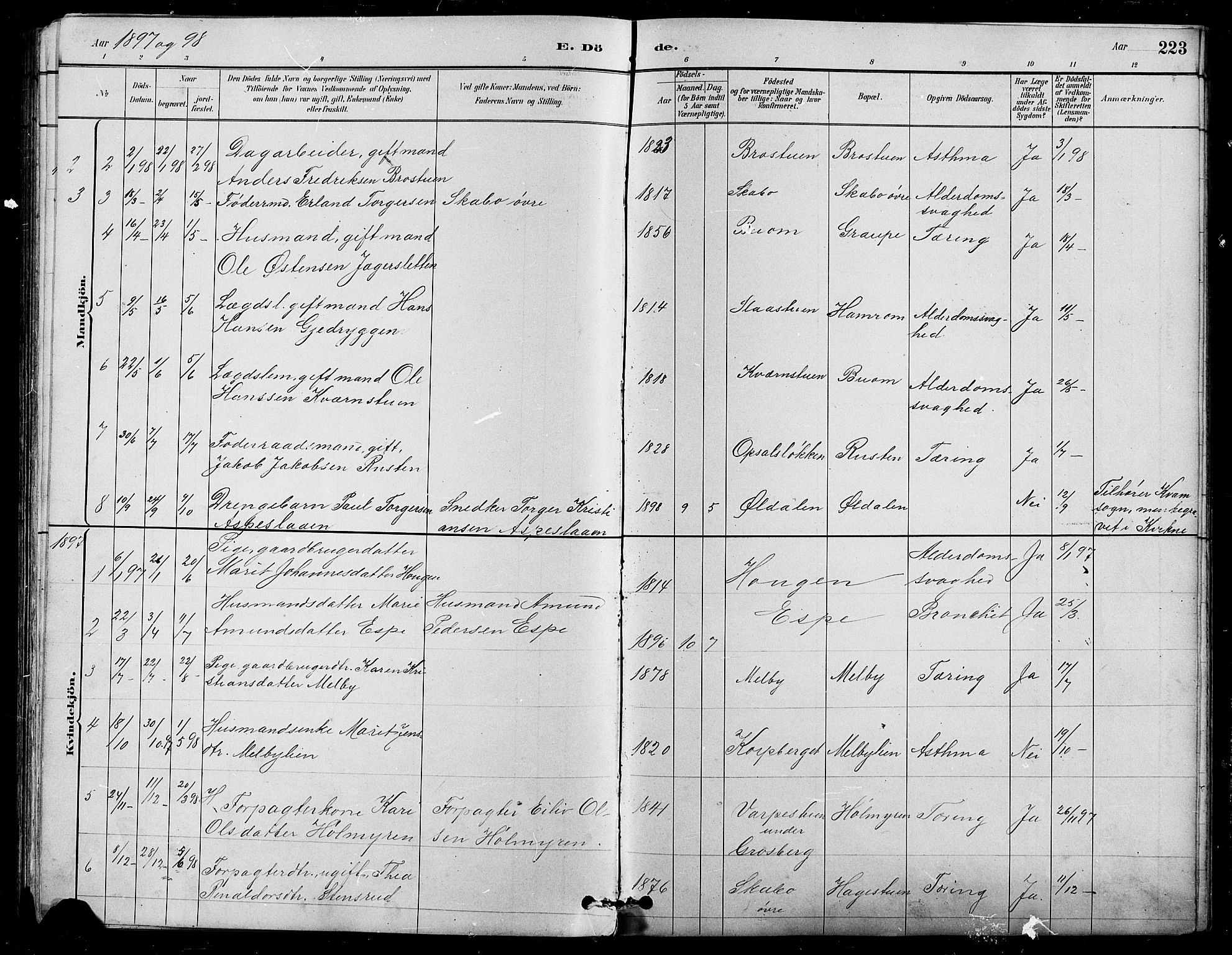 Nord-Fron prestekontor, SAH/PREST-080/H/Ha/Hab/L0005: Parish register (copy) no. 5, 1884-1914, p. 223