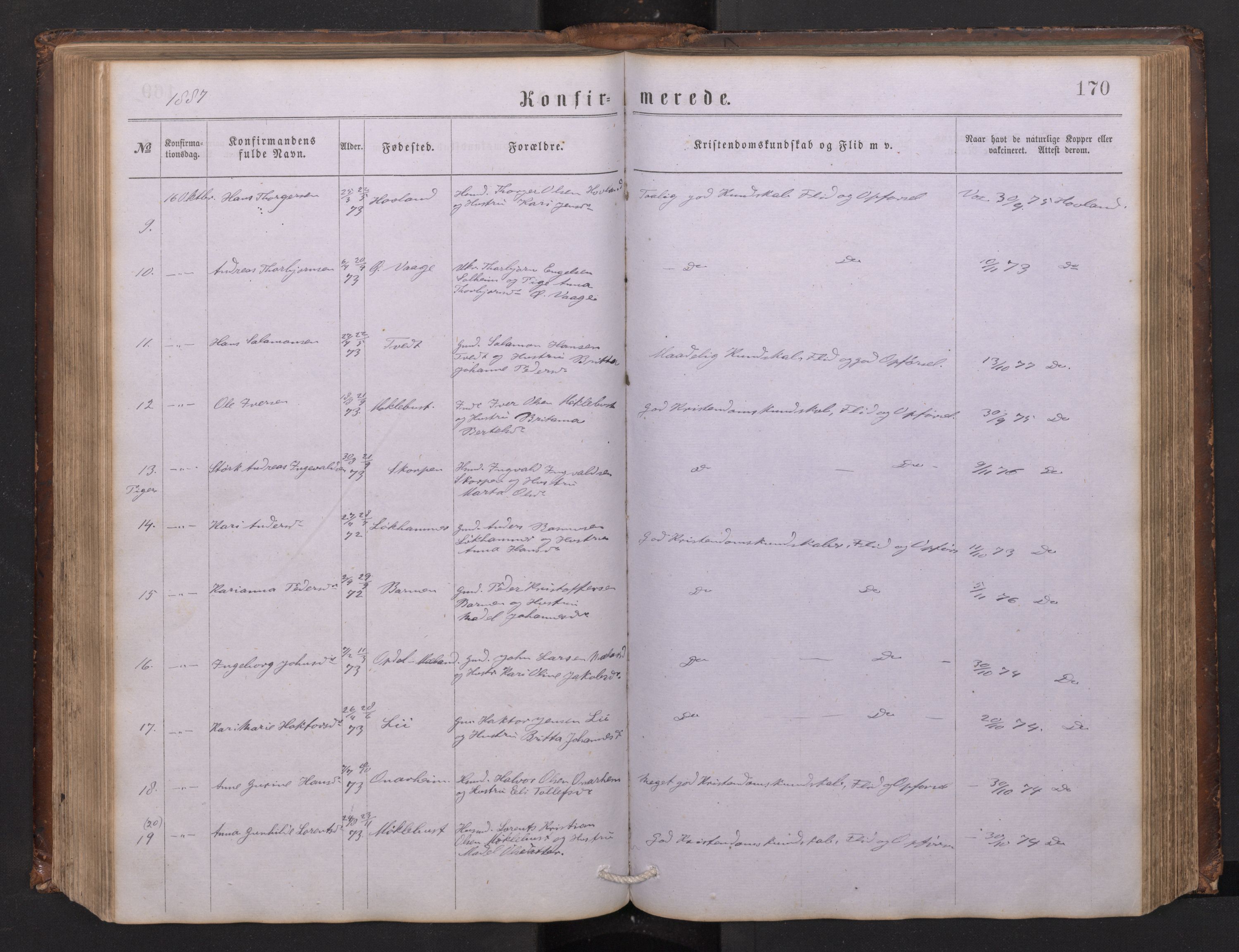 Tysnes sokneprestembete, SAB/A-78601/H/Hab: Parish register (copy) no. C 1, 1873-1895, p. 169b-170a