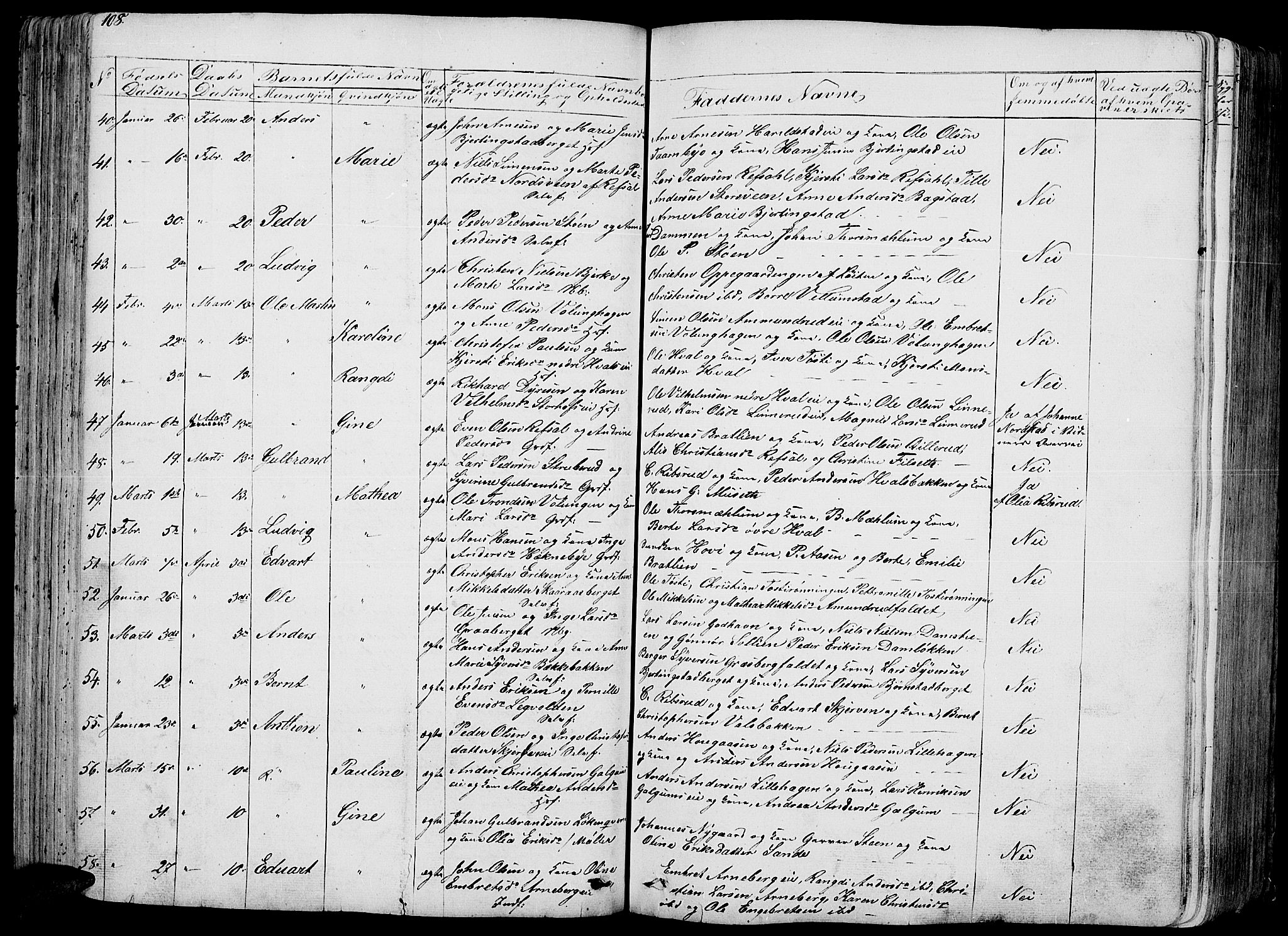 Romedal prestekontor, SAH/PREST-004/L/L0009: Parish register (copy) no. 9, 1846-1866, p. 108