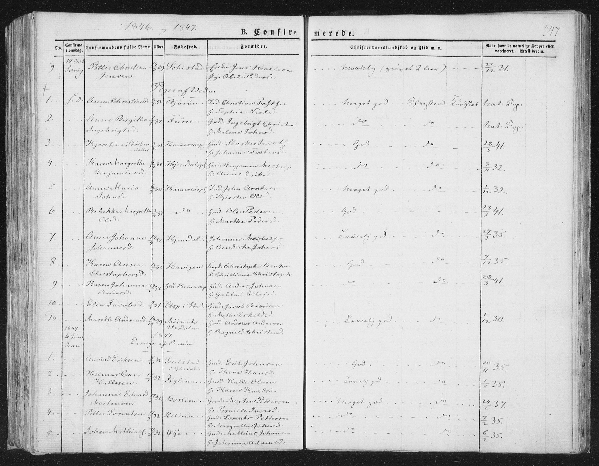 Ministerialprotokoller, klokkerbøker og fødselsregistre - Nord-Trøndelag, SAT/A-1458/764/L0551: Parish register (official) no. 764A07a, 1824-1864, p. 247